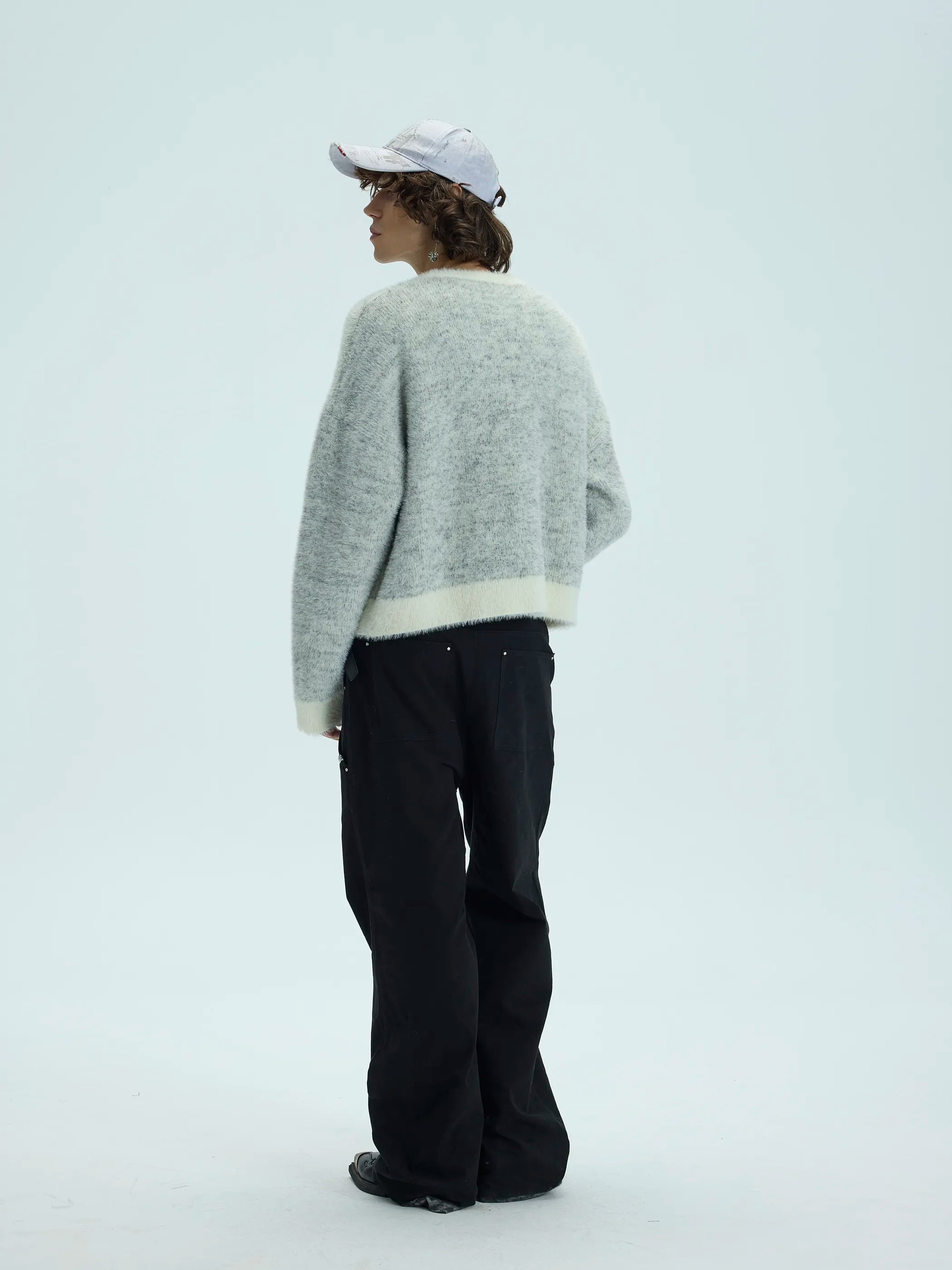Model shot of Faux Fur Jacquard Wool Pullover 6