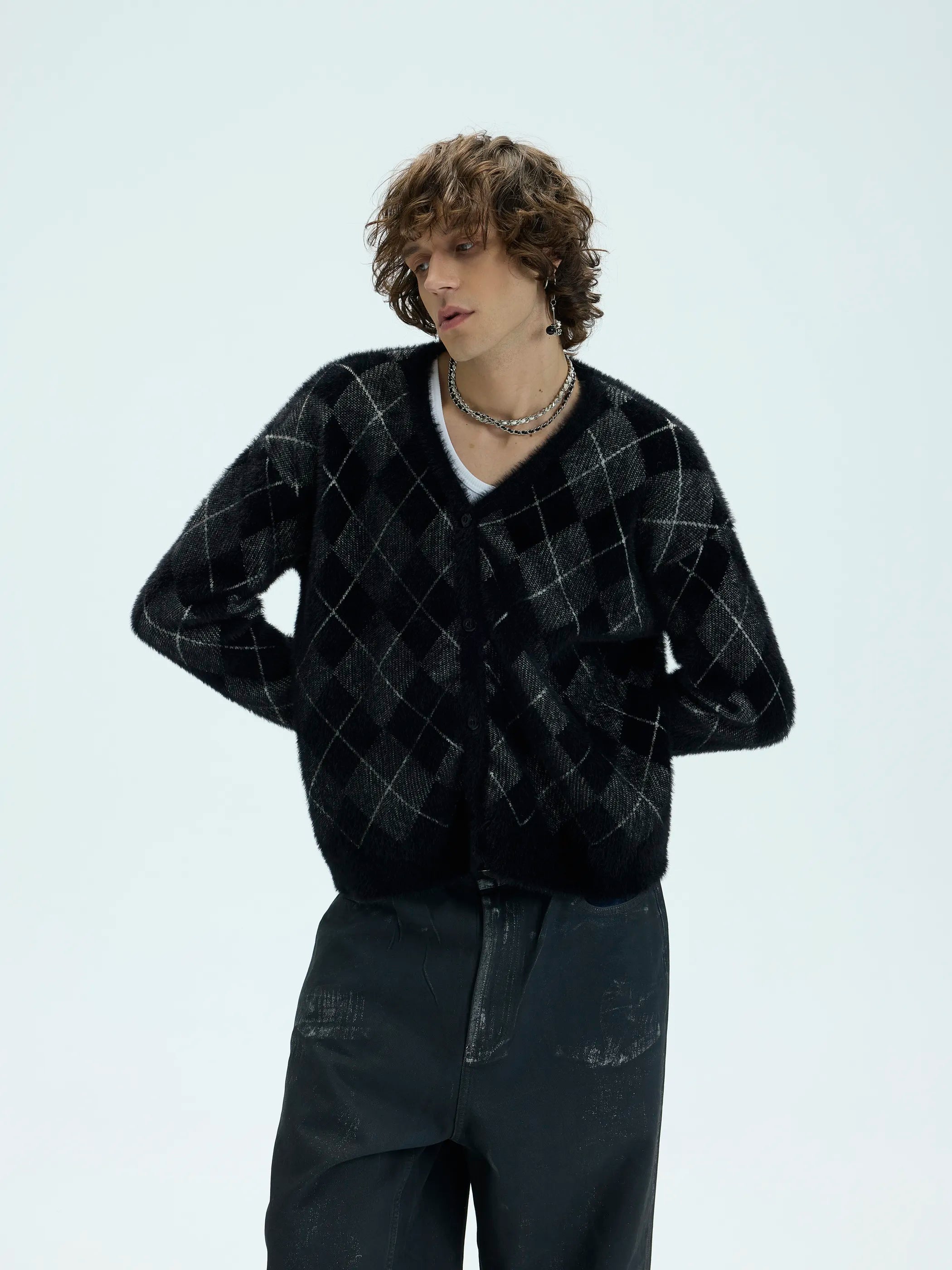 Model shot of Oversized Mink-Effect Aran Sweater Coat 3