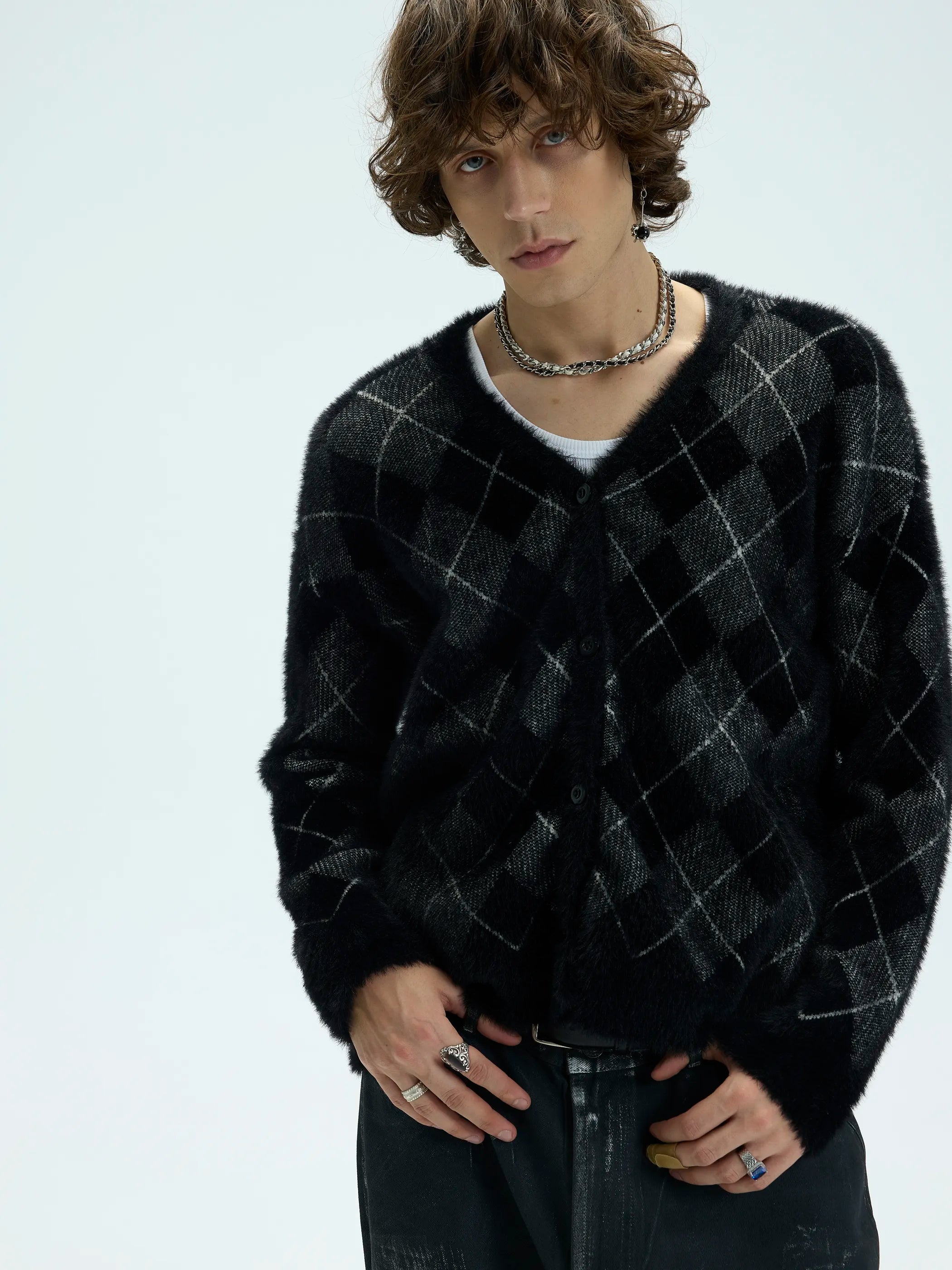 Model shot of Oversized Mink-Effect Aran Sweater Coat 4