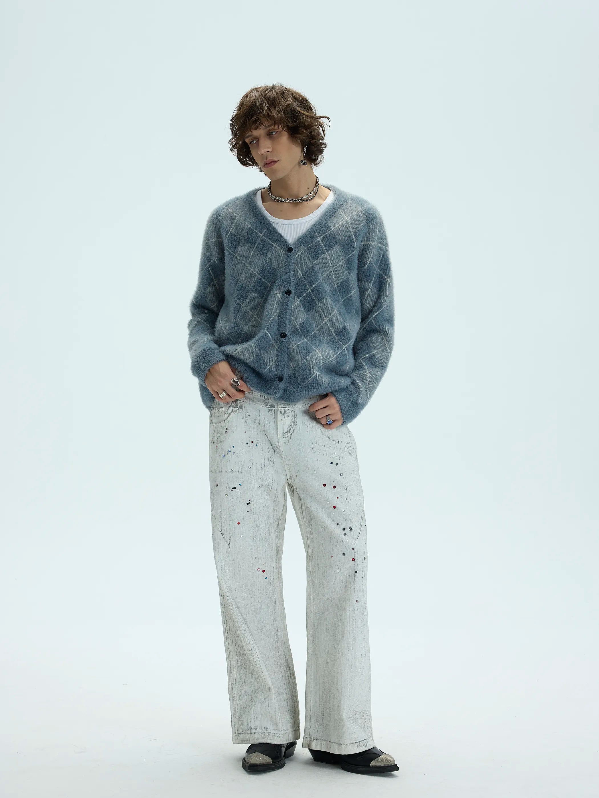 Model shot of Oversized Mink-Effect Aran Sweater Coat 2