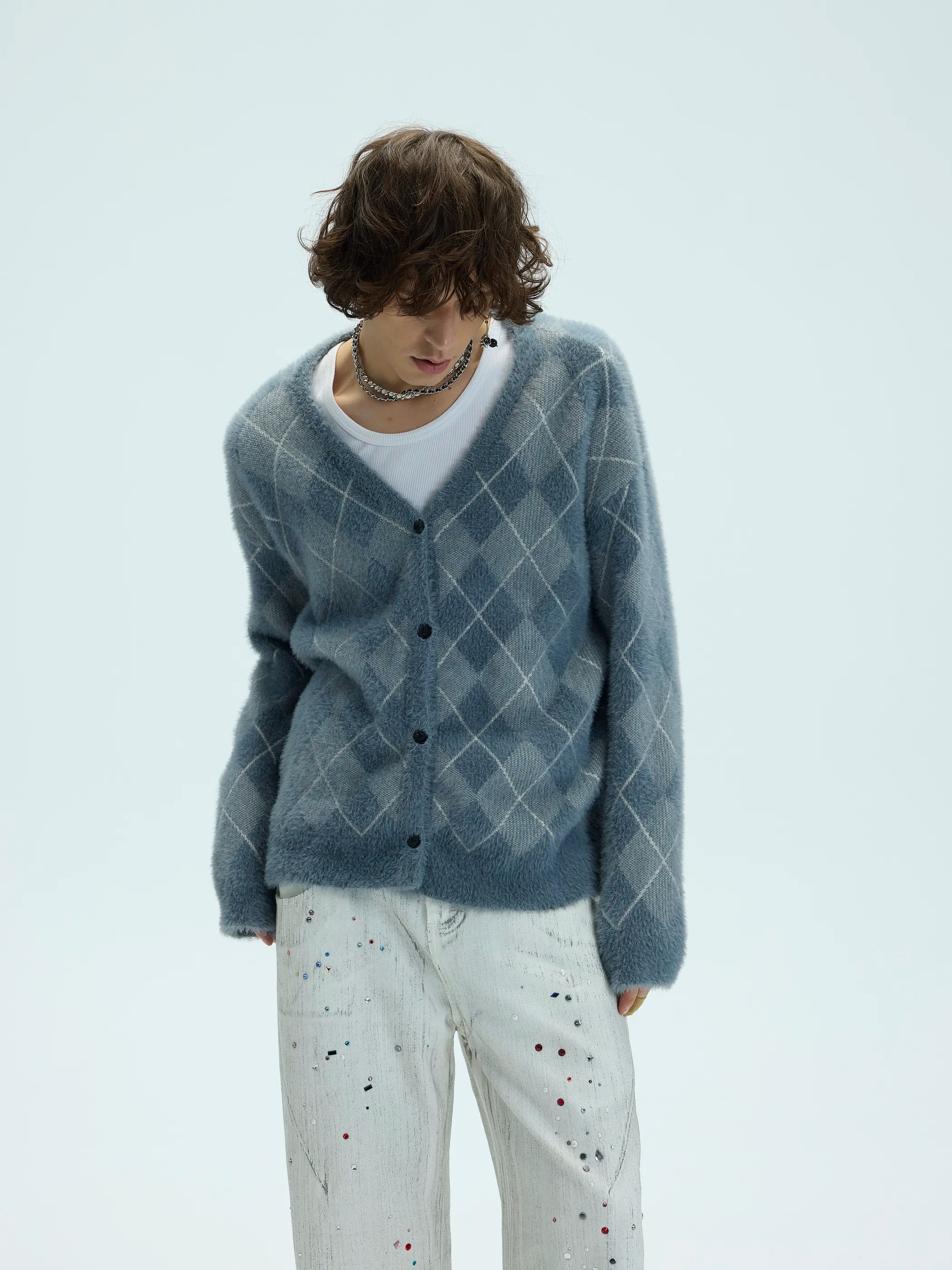 Model shot of Oversized Mink-Effect Aran Sweater Coat 3