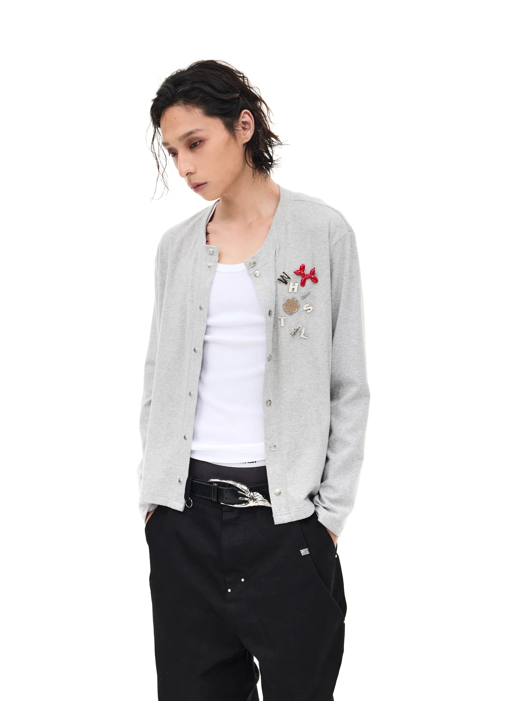 Badge-embroidered wool-blend slim-fit