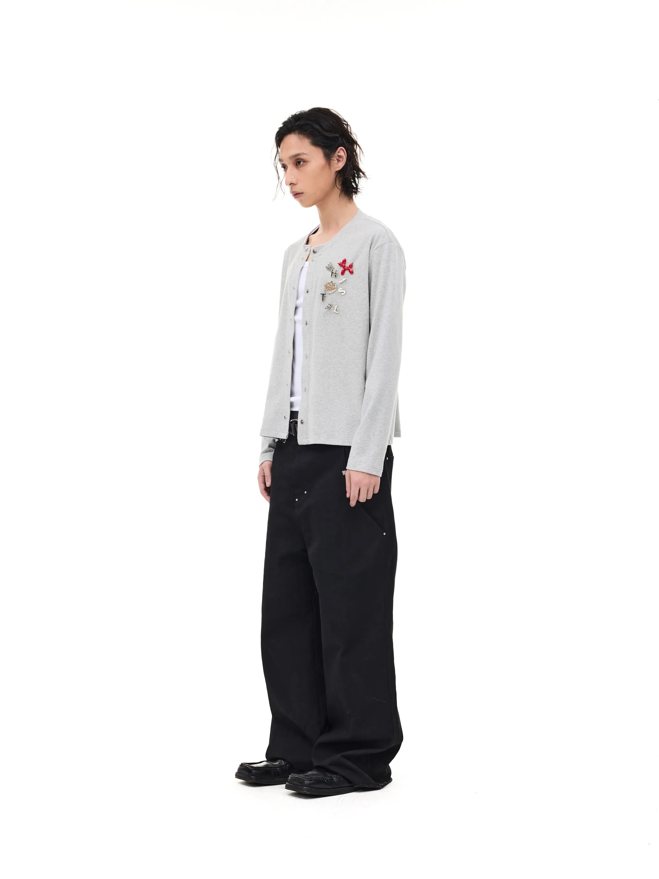 Badge-embroidered wool-blend slim-fit