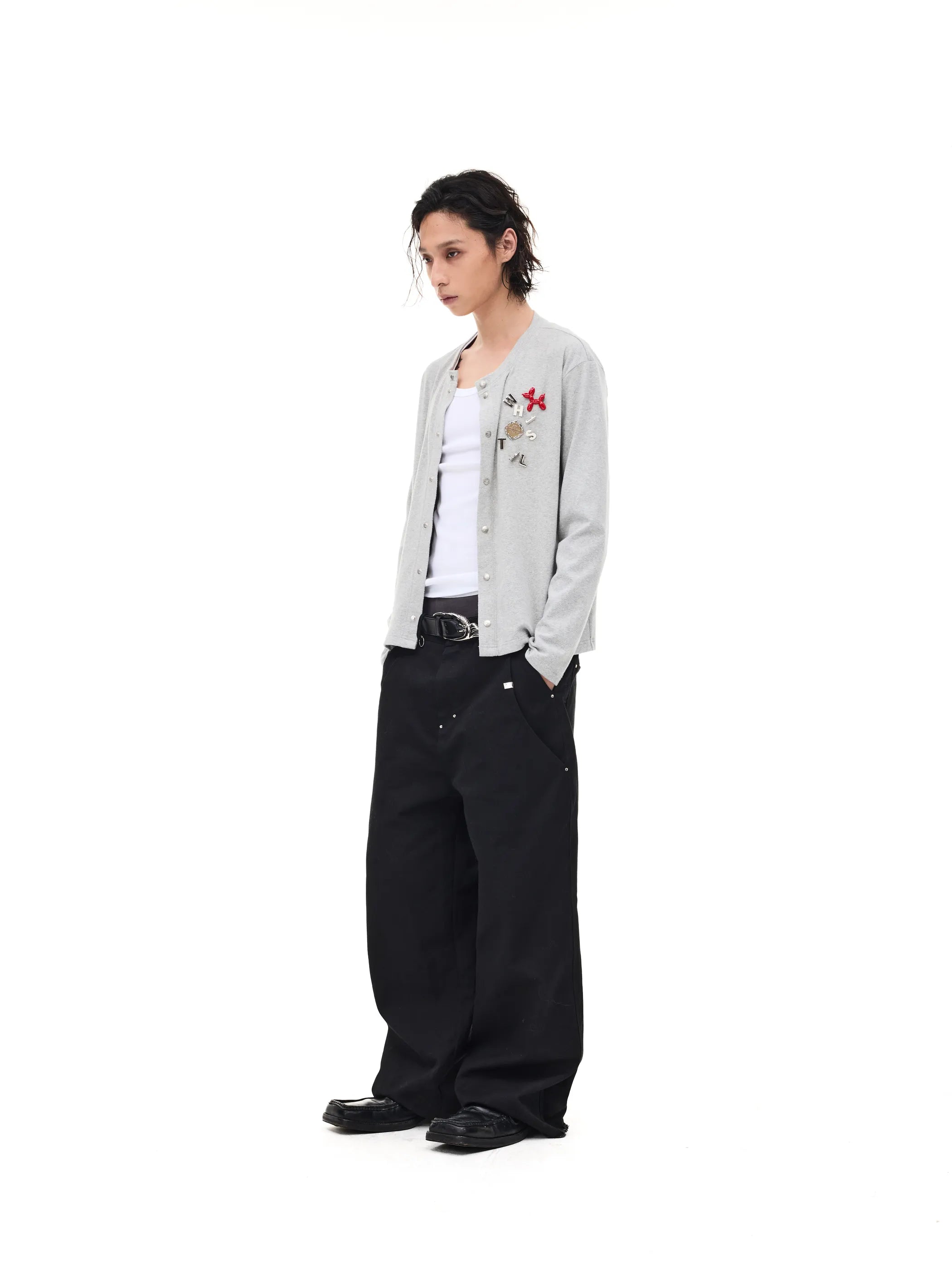 Badge-embroidered wool-blend slim-fit