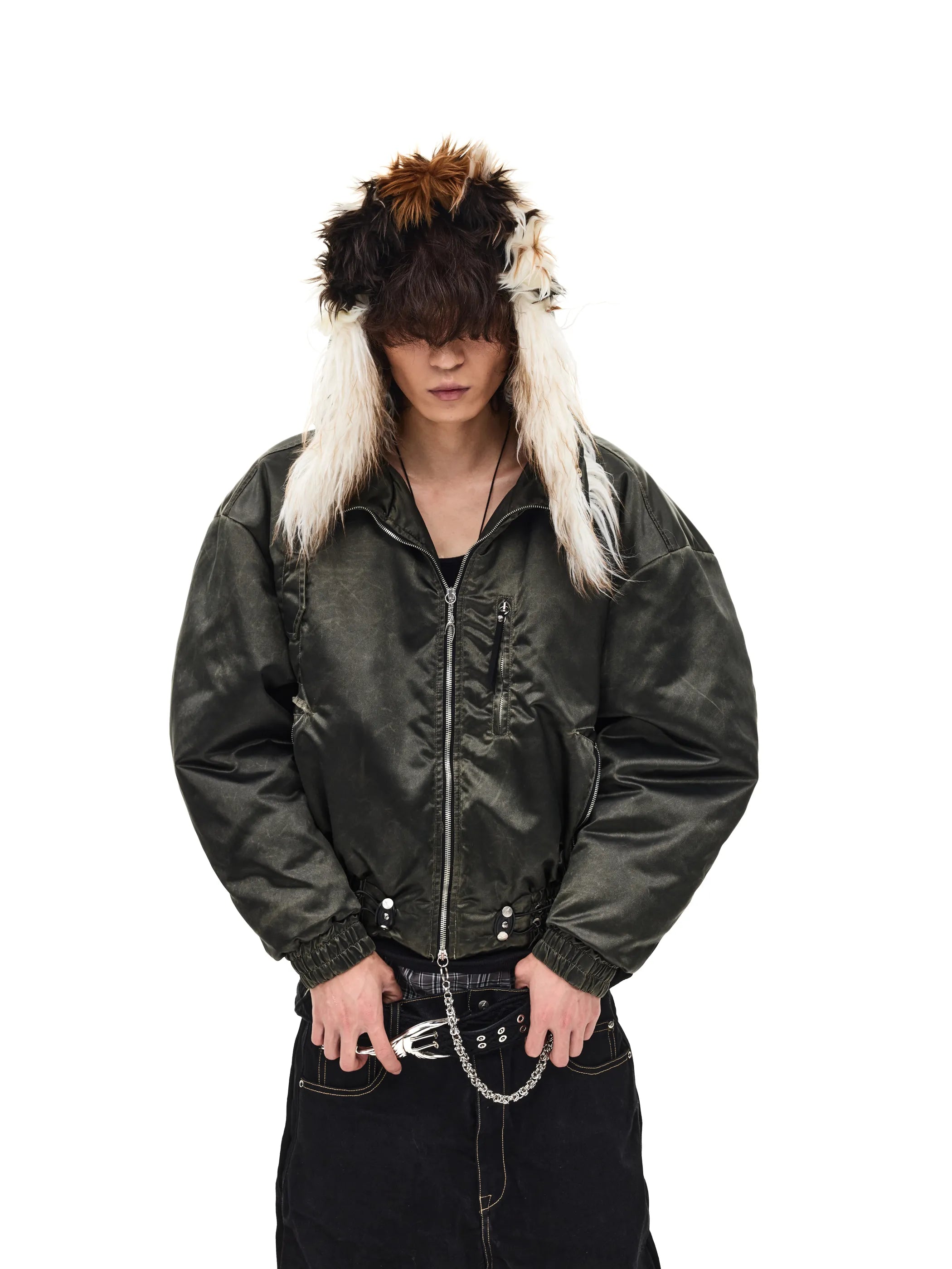 Bomber jacket with detachable hood