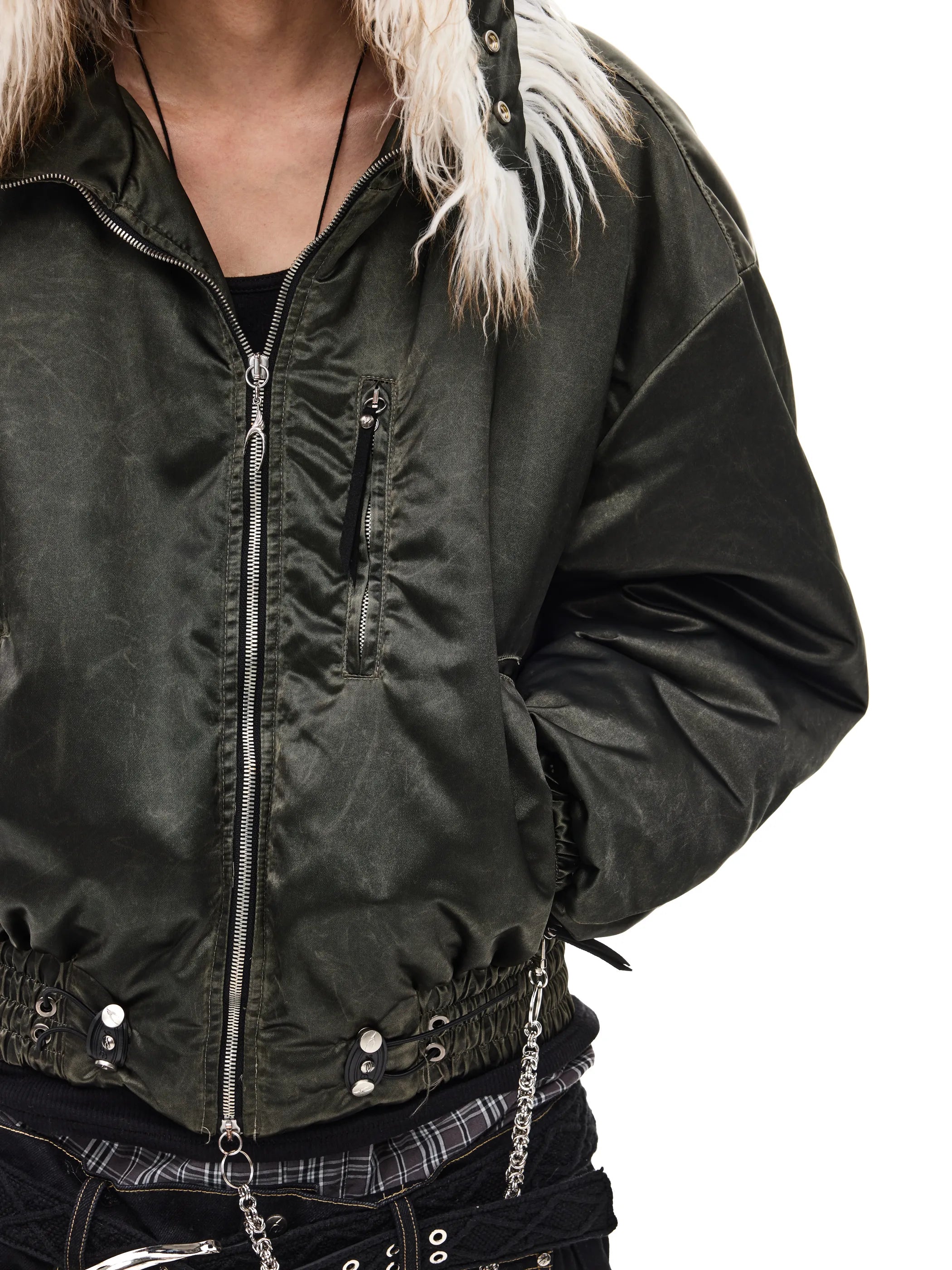 Bomber jacket with detachable hood