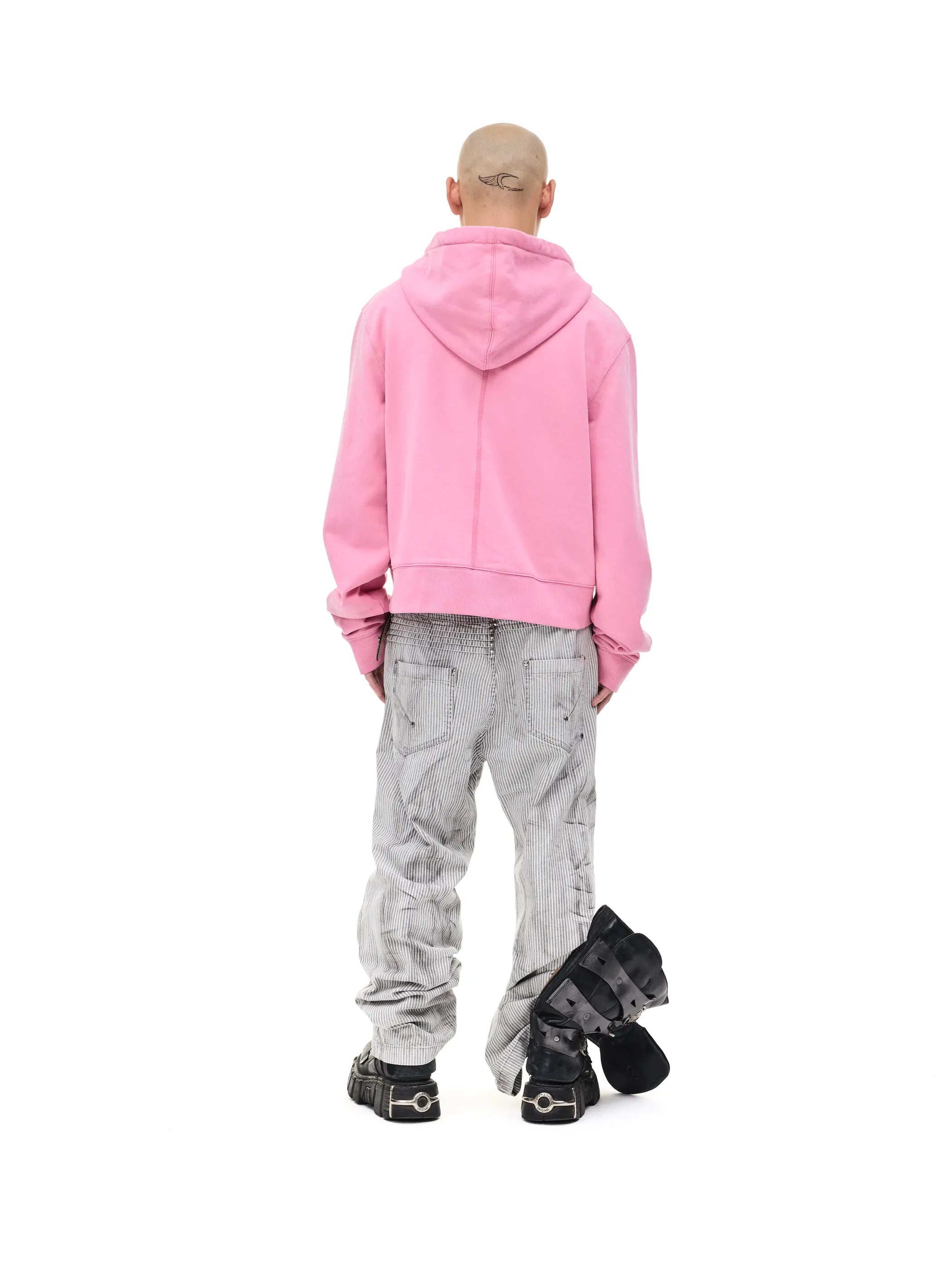 Distressed embroidered hooded sweatshirt