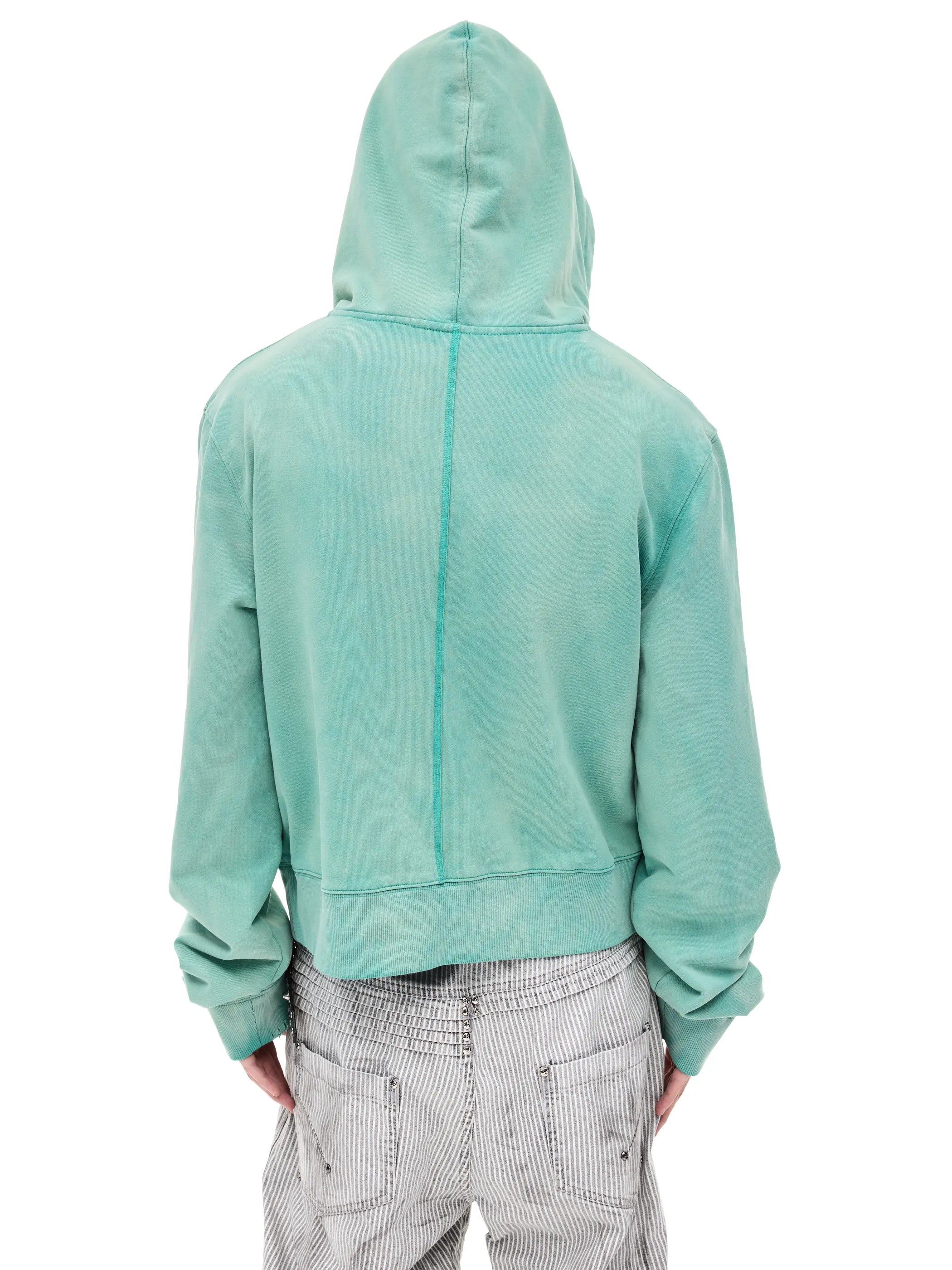 Distressed embroidered hooded sweatshirt