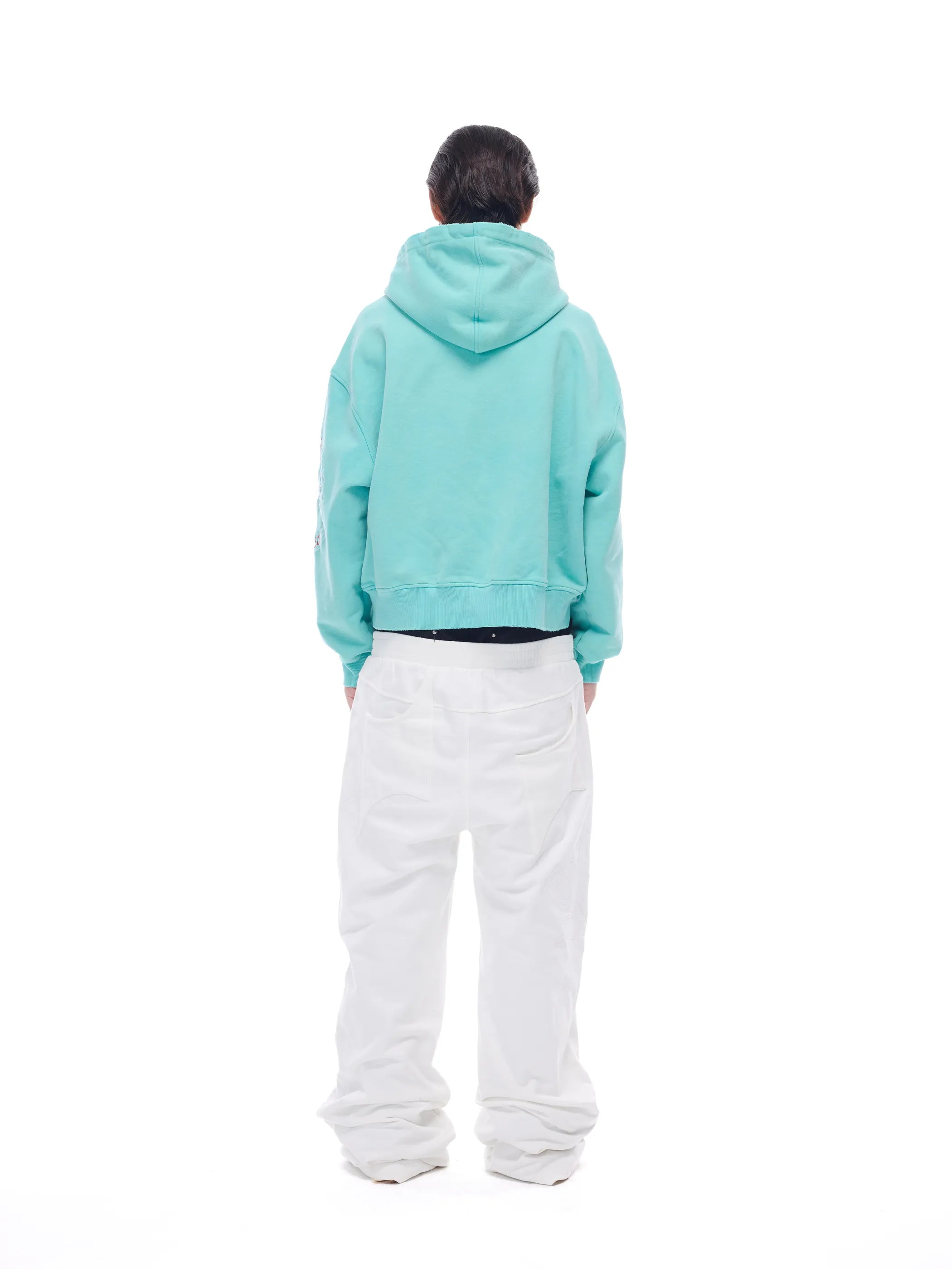 Distressed embroidered V-neck hoodie