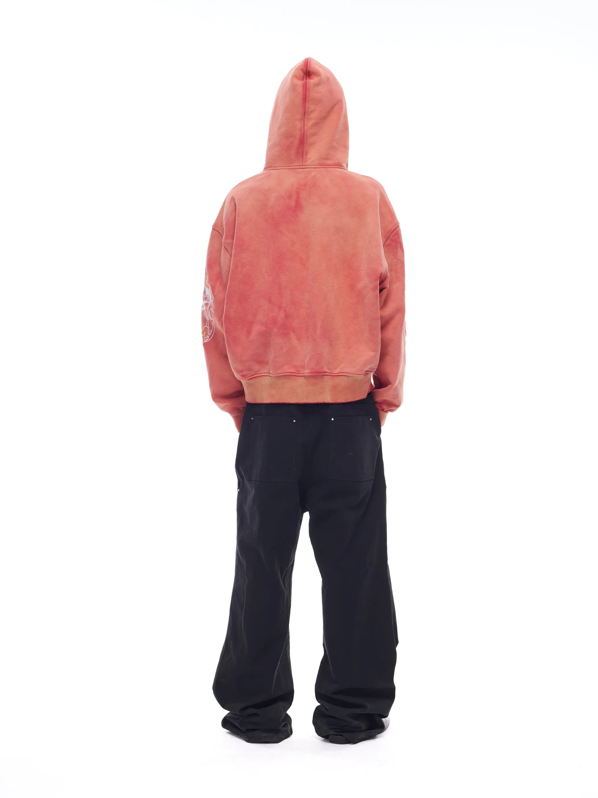 Distressed embroidered V-neck hoodie
