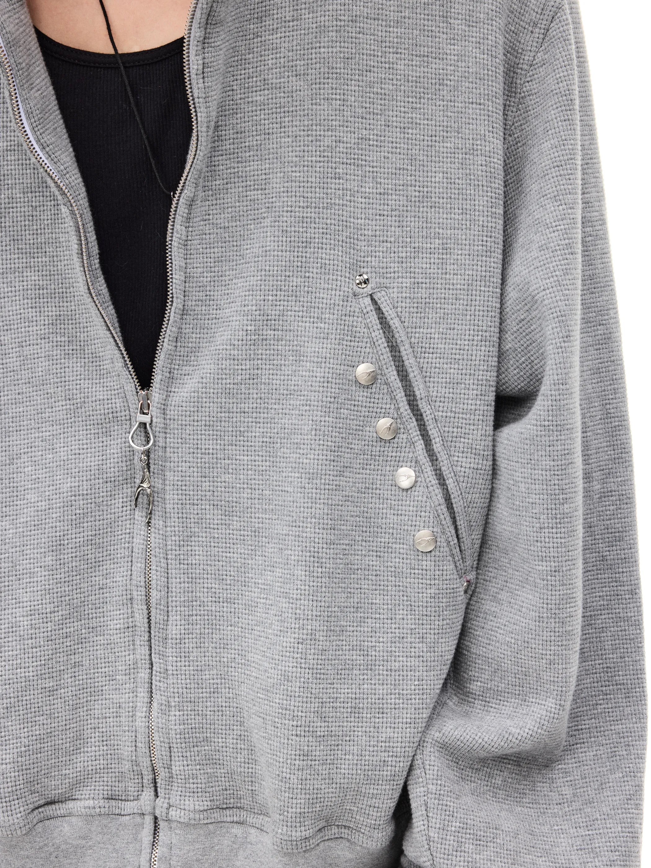 Distressed rivet-detailed hooded sweatshirt