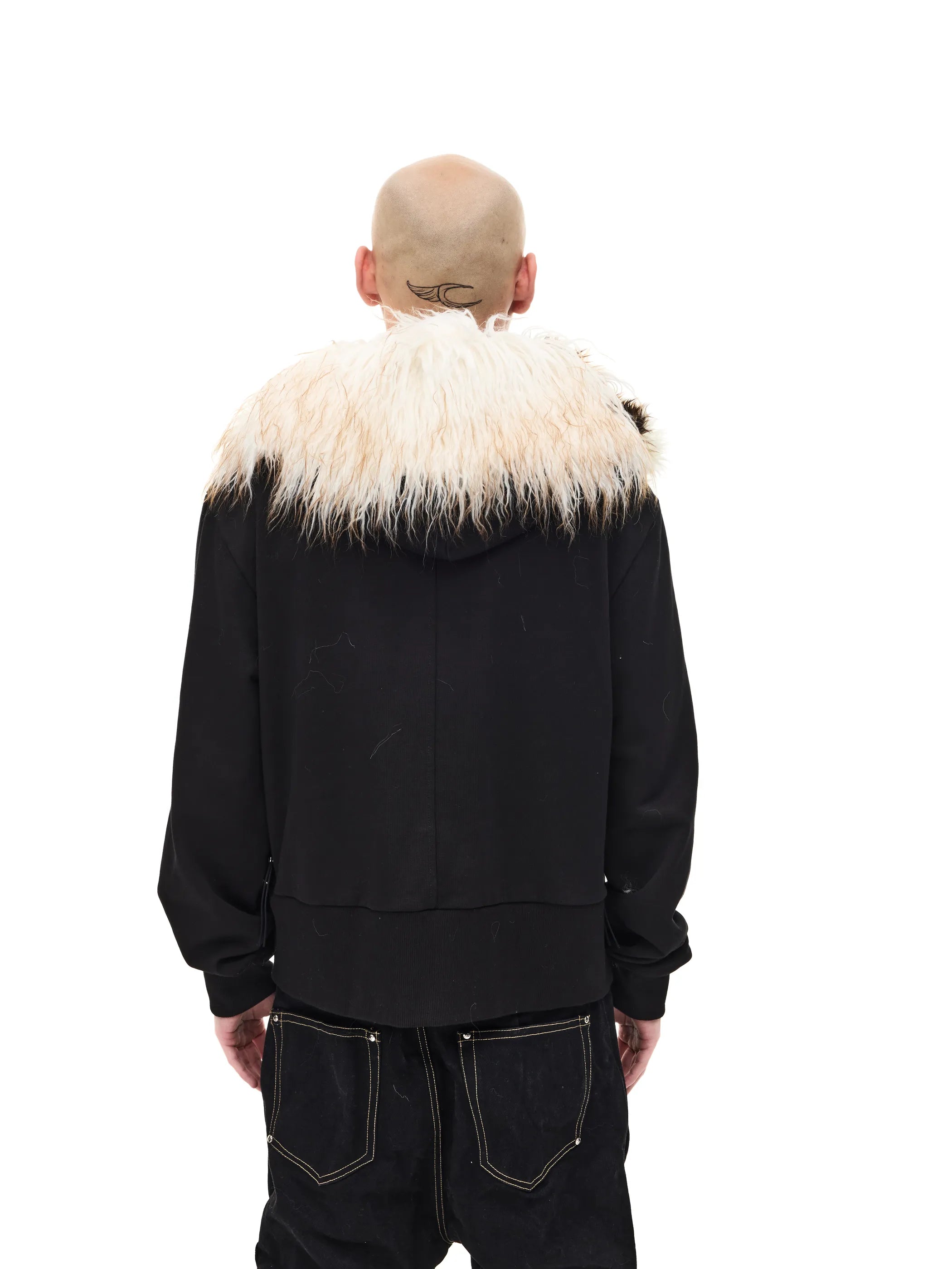 Fur-trimmed slim-fit hooded sweatshirt