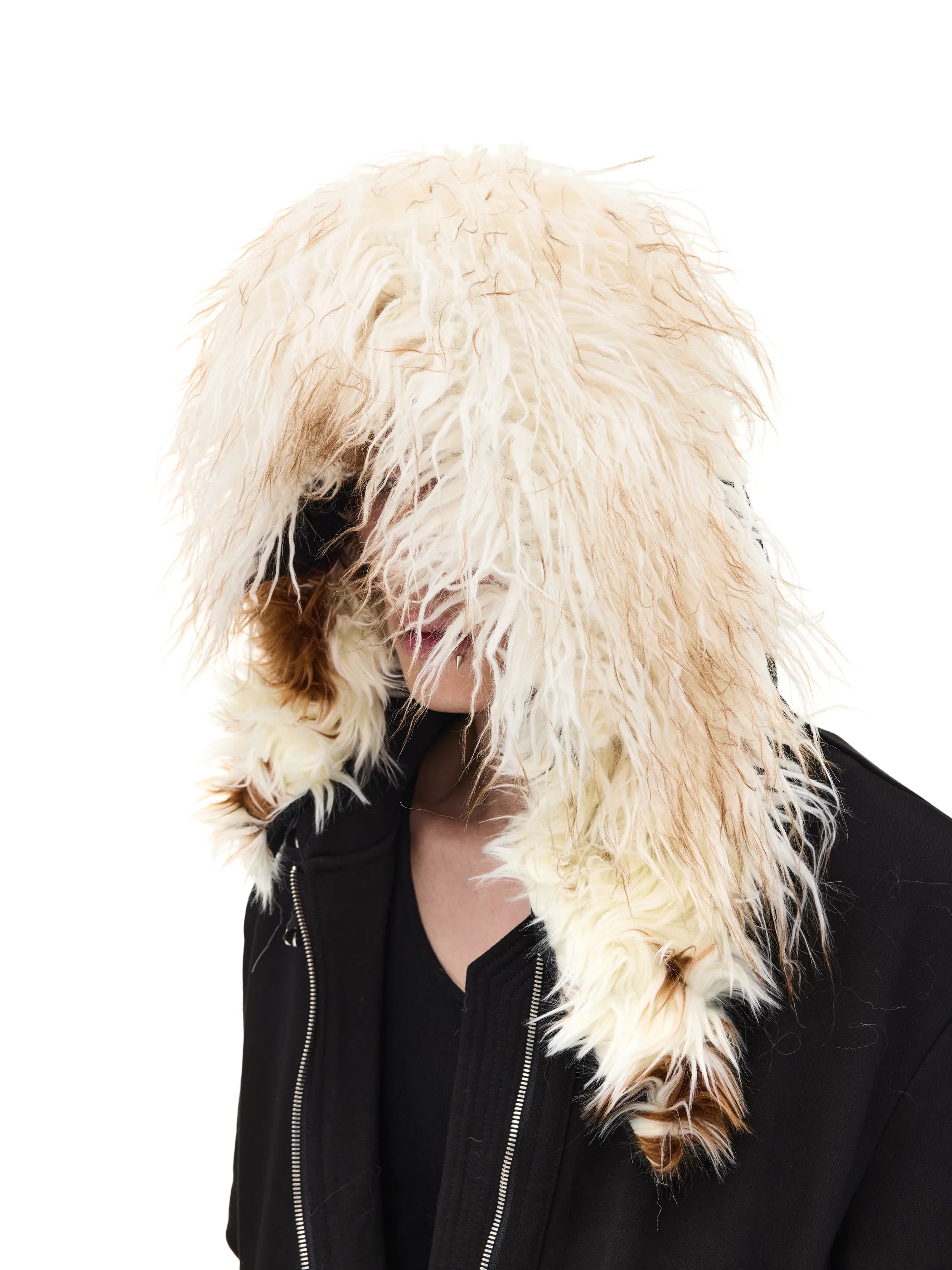 Fur-trimmed slim-fit hooded sweatshirt