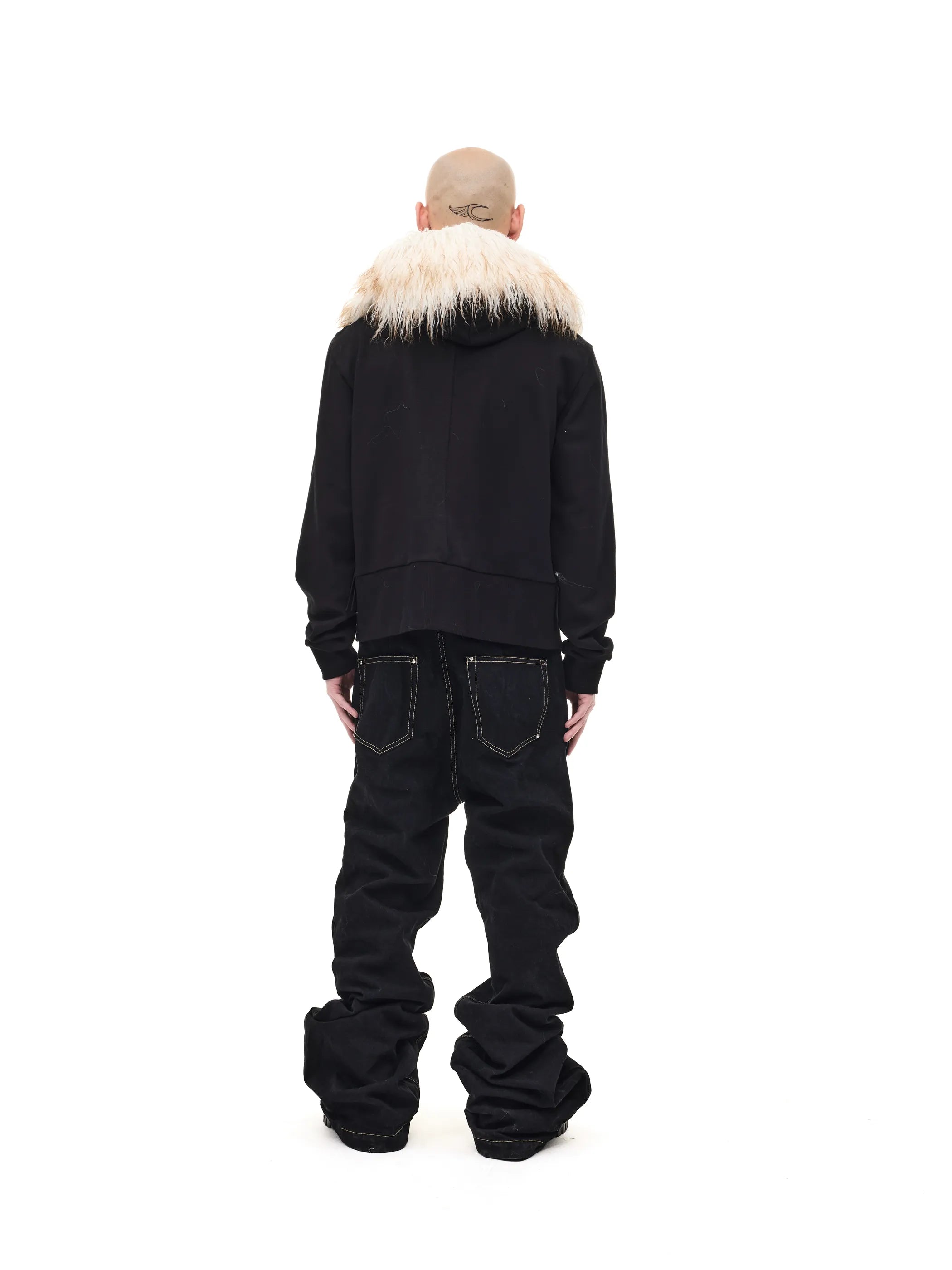 Fur-trimmed slim-fit hooded sweatshirt