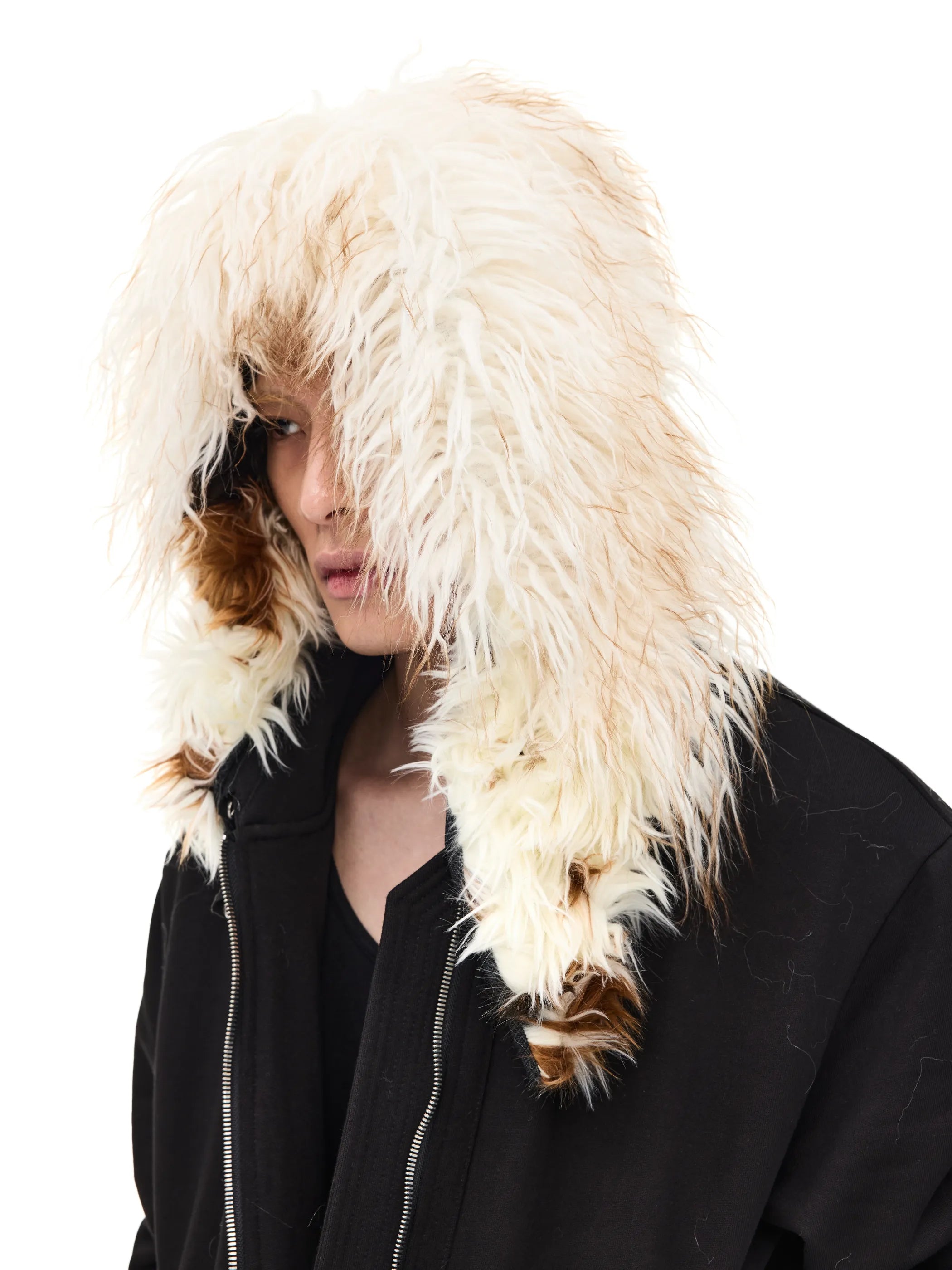 Fur-trimmed slim-fit hooded sweatshirt