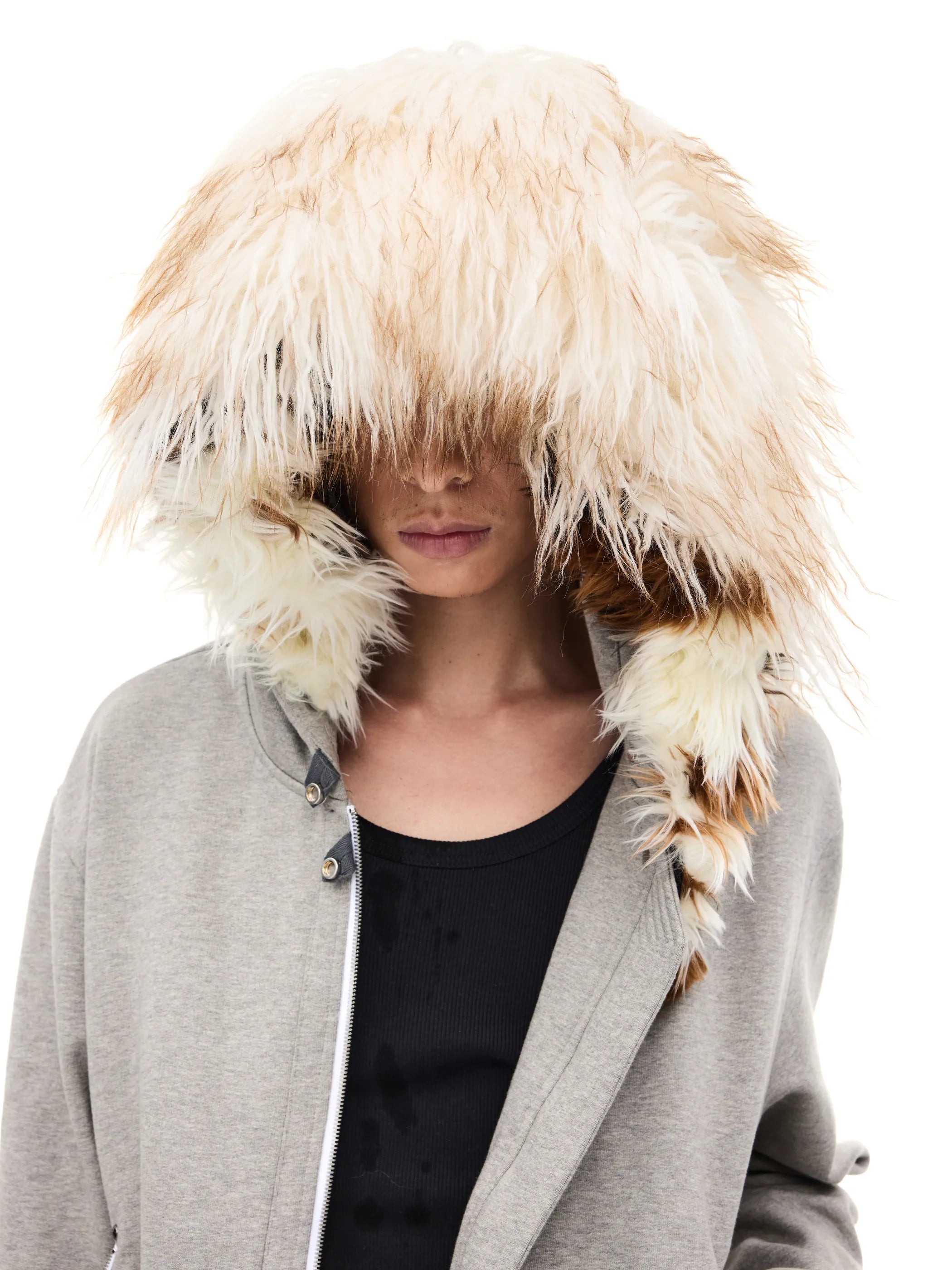 Fur-trimmed slim-fit hooded sweatshirt