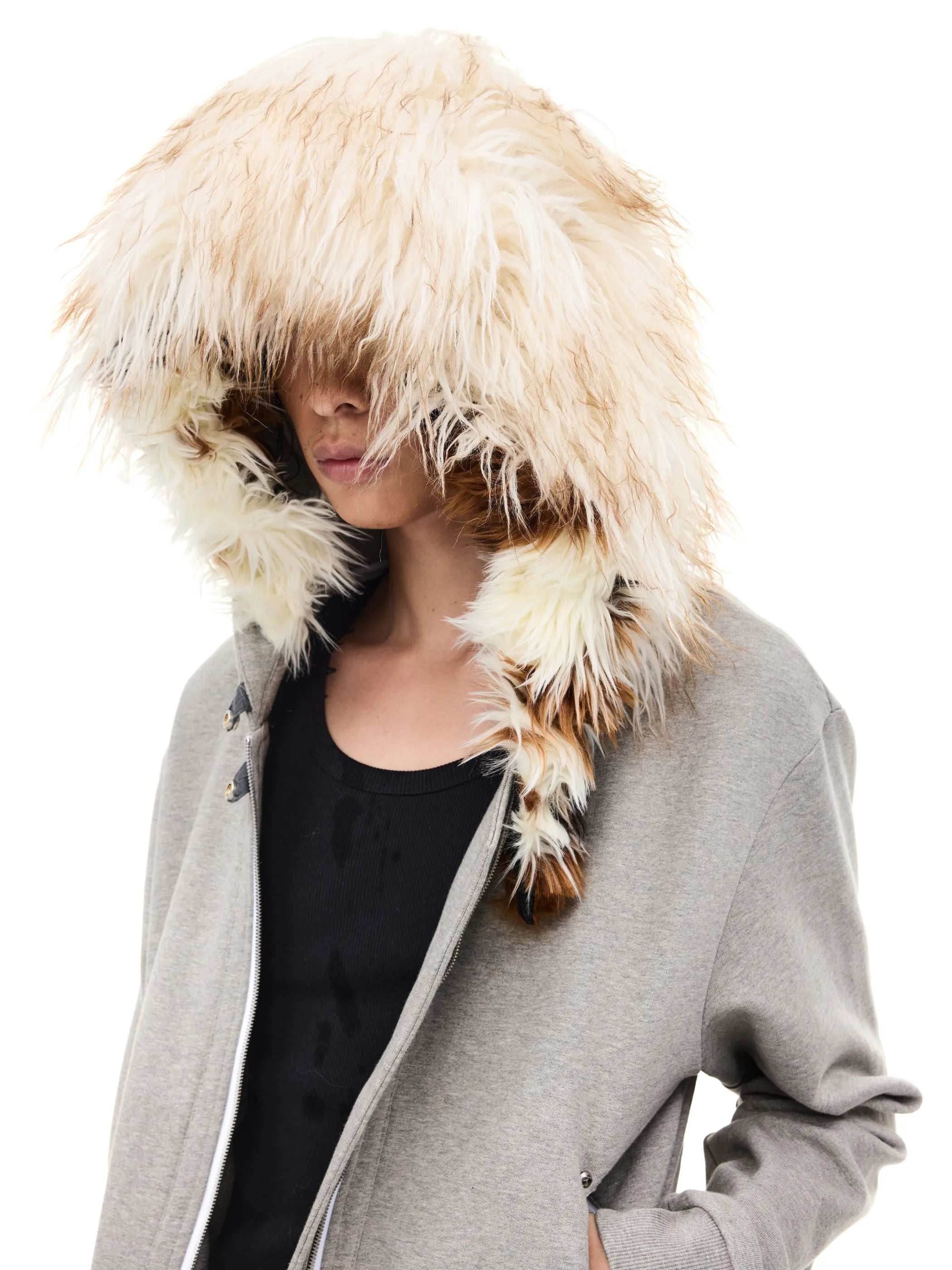 Fur-trimmed slim-fit hooded sweatshirt