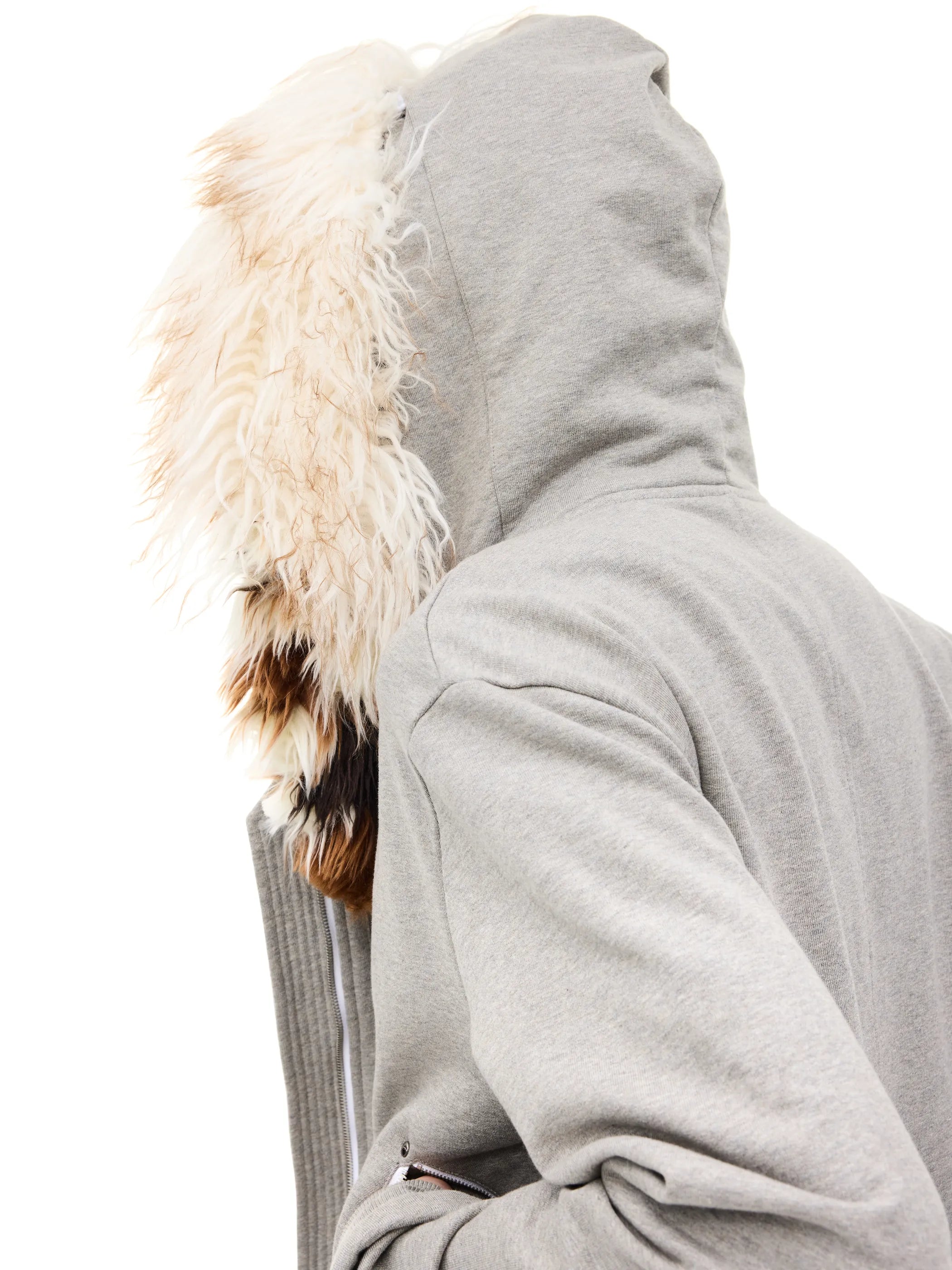 Fur-trimmed slim-fit hooded sweatshirt