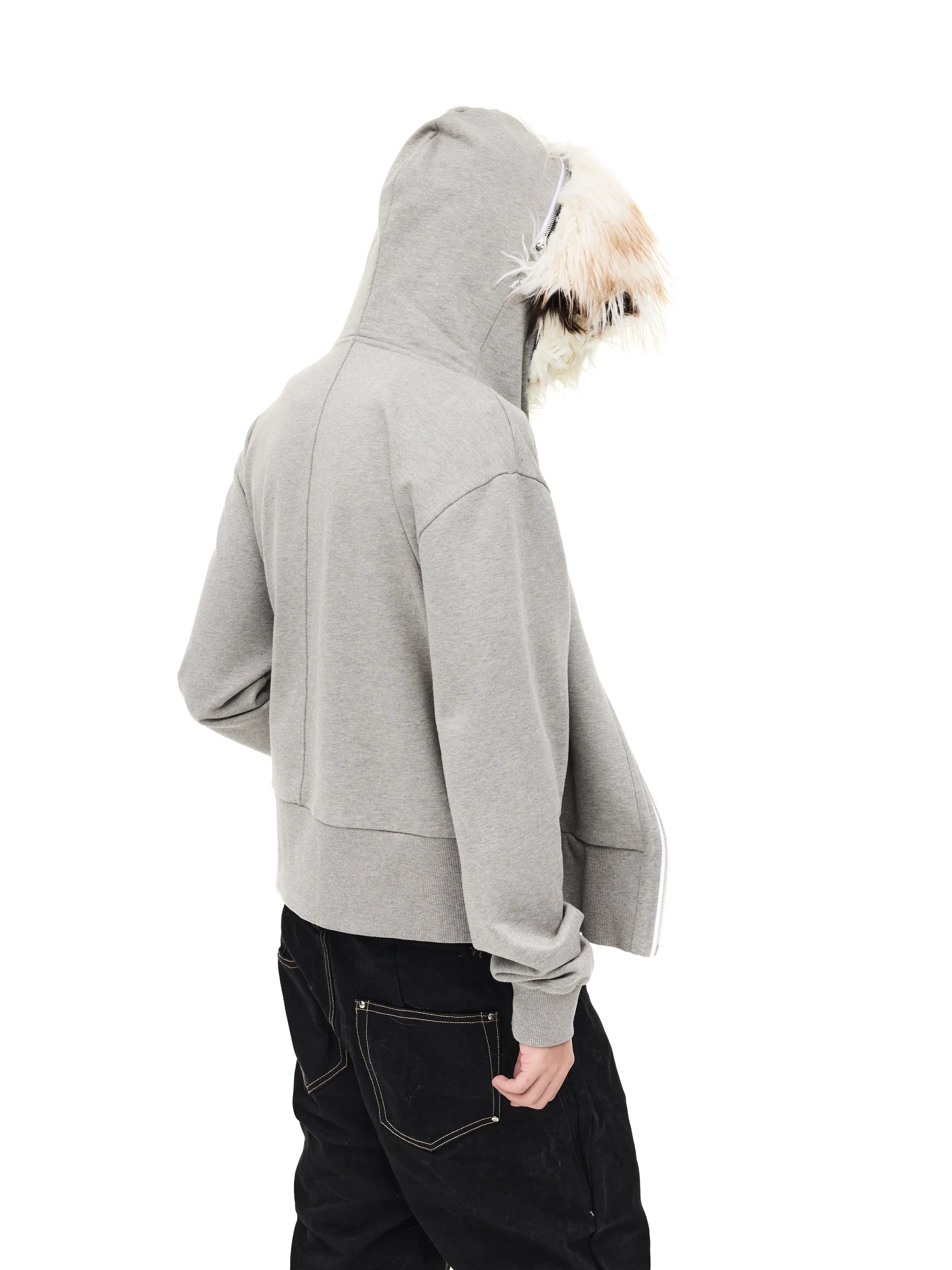 Fur-trimmed slim-fit hooded sweatshirt
