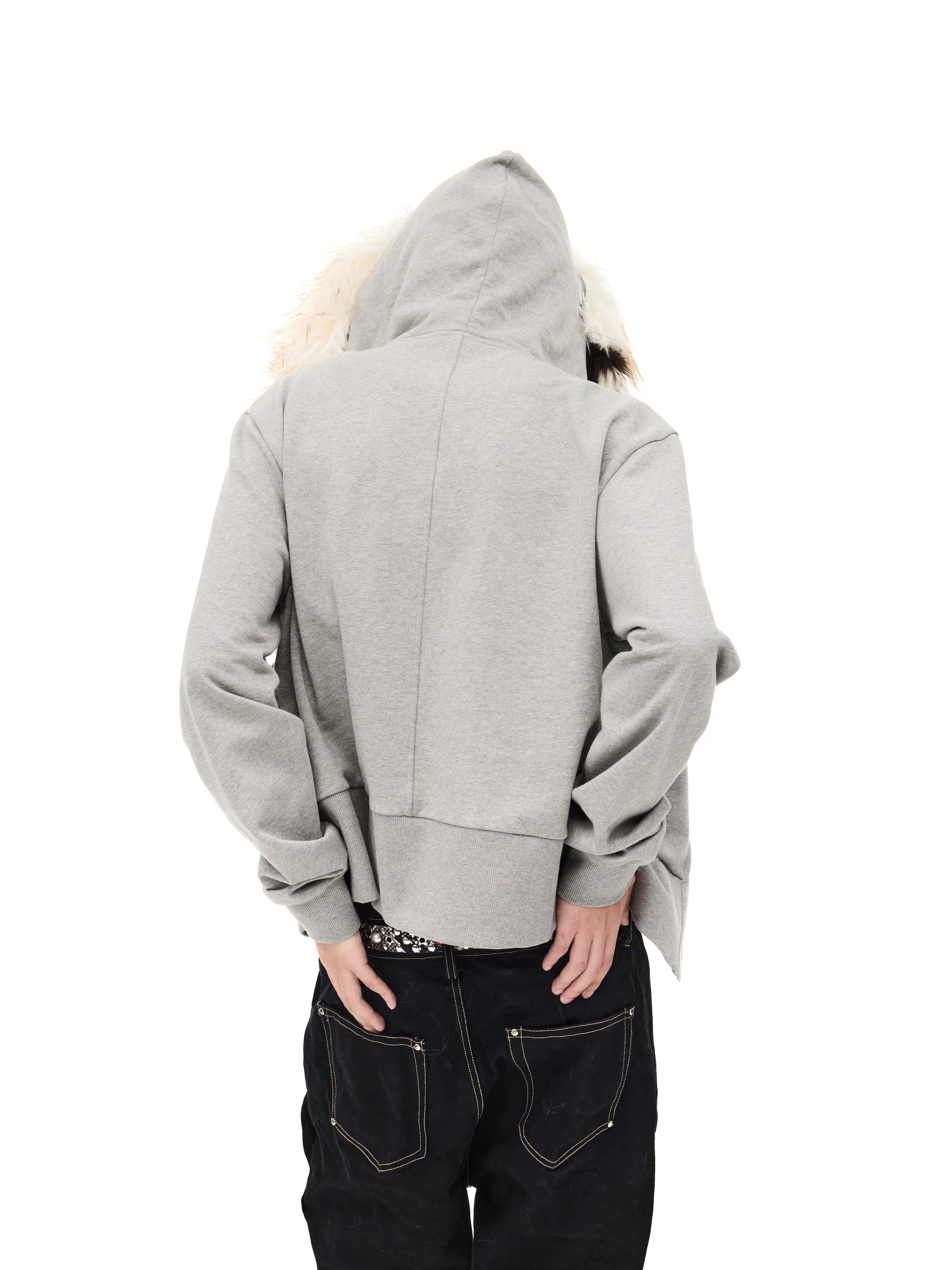 Fur-trimmed slim-fit hooded sweatshirt