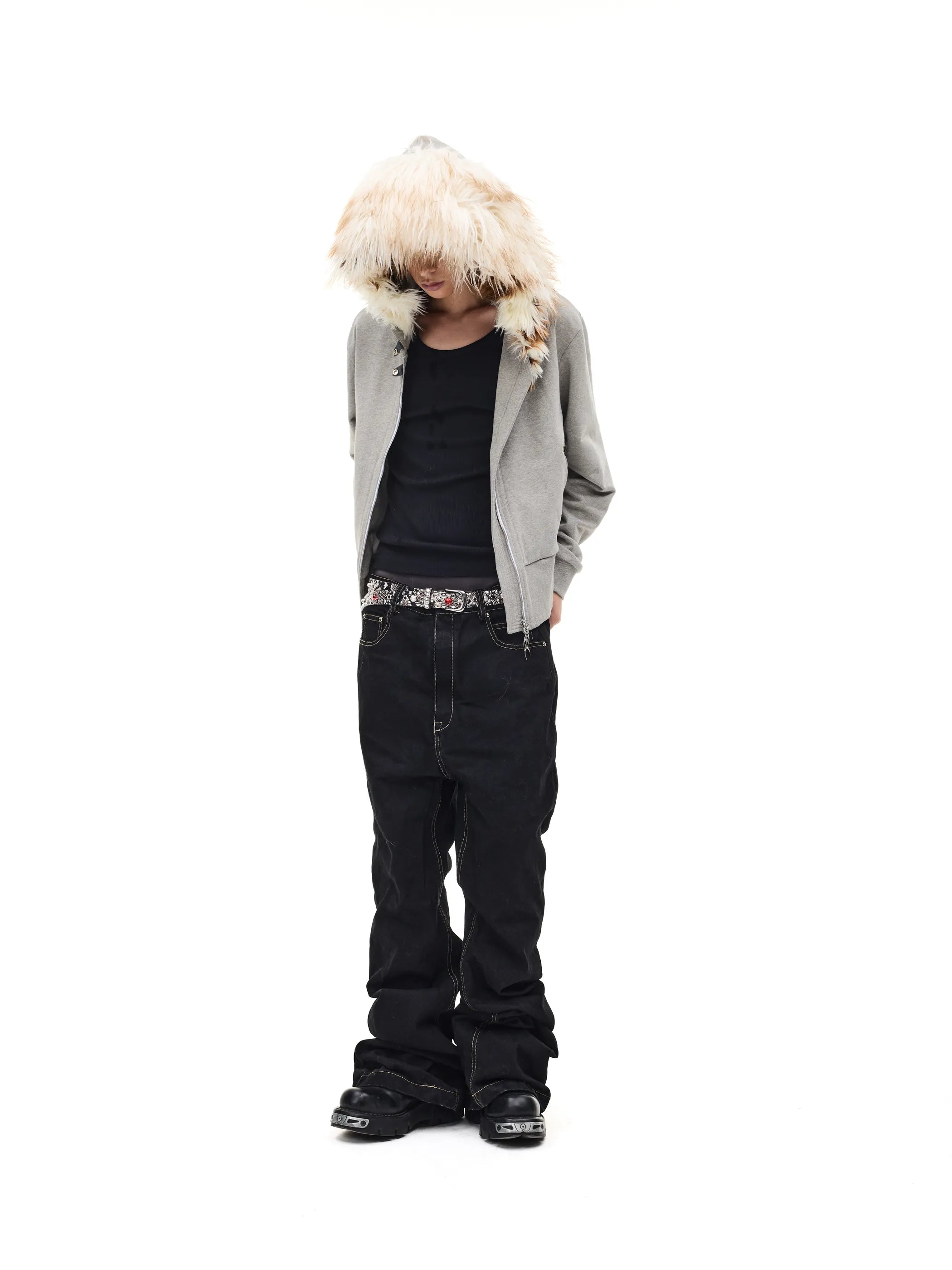 Fur-trimmed slim-fit hooded sweatshirt