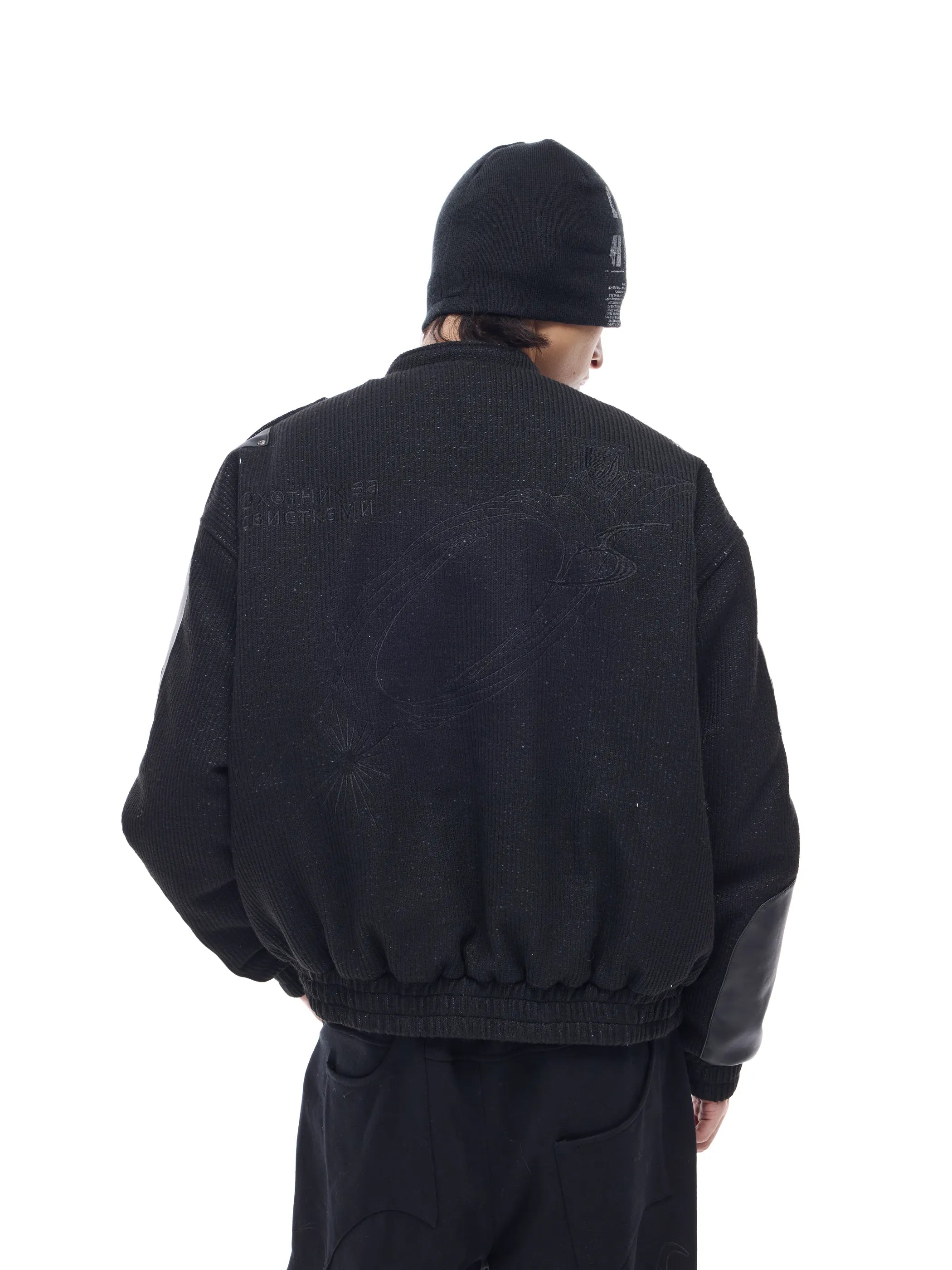 Leather-panelled moto bomber jacket