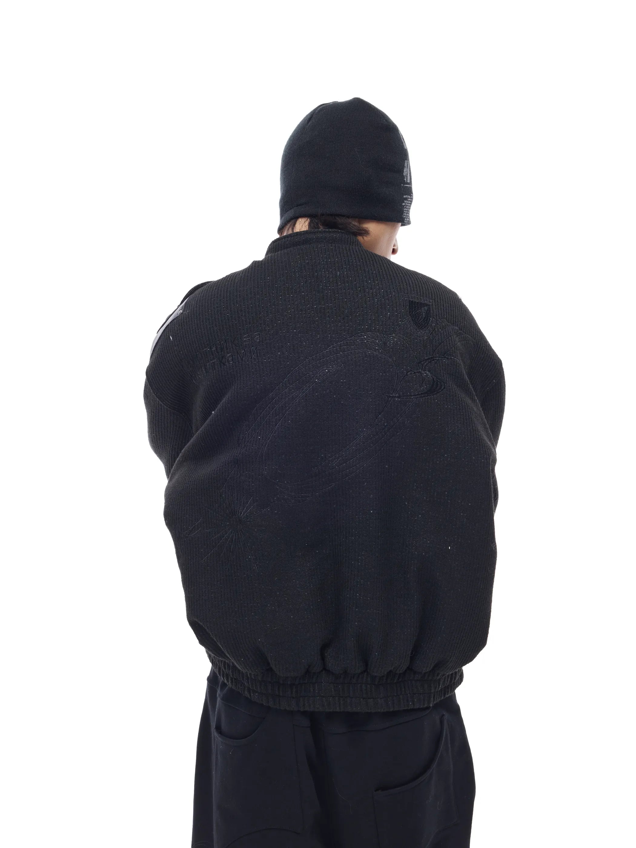 Leather-panelled moto bomber jacket