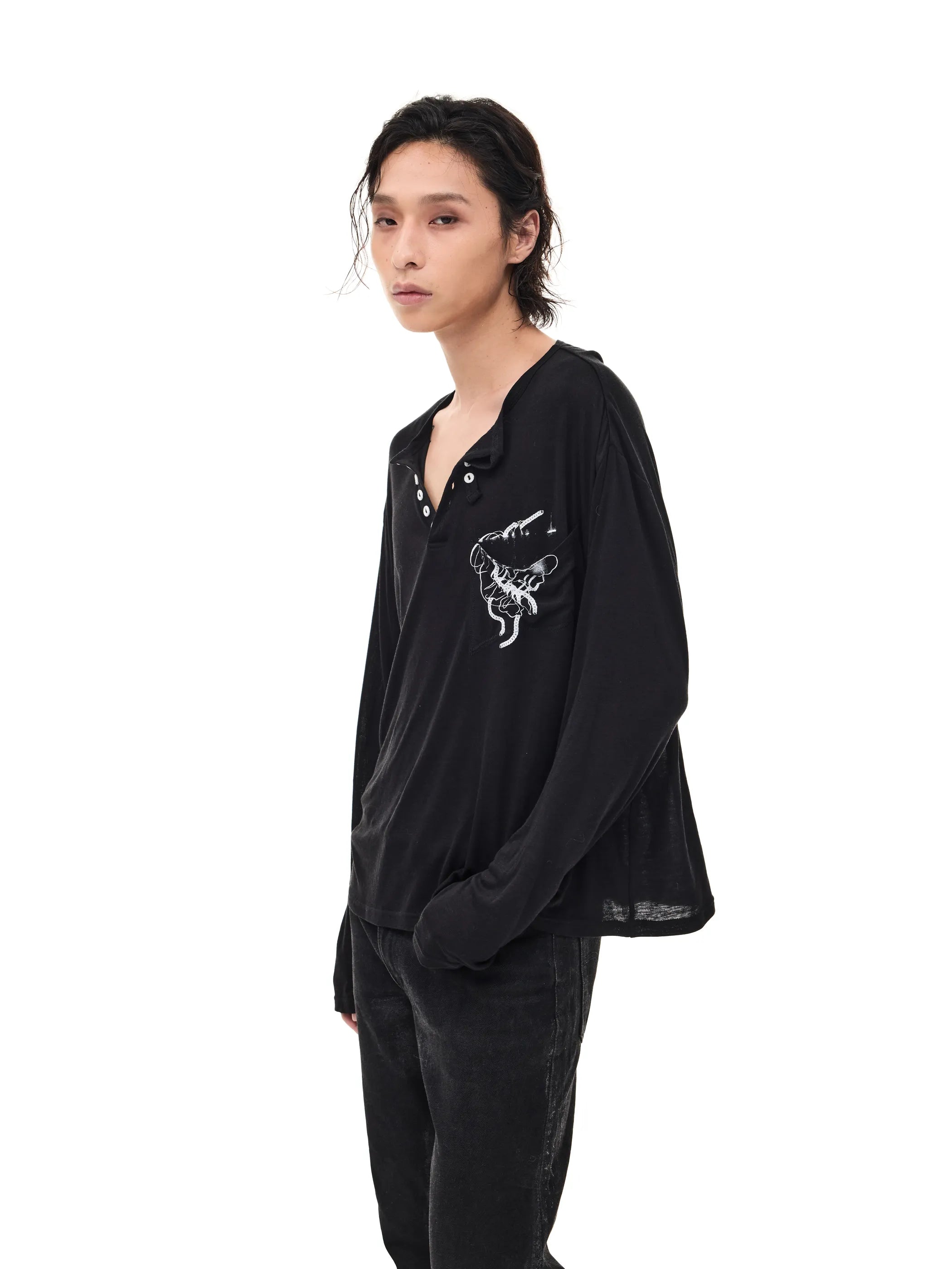 Lightweight Wool Henley Collar T-shirt