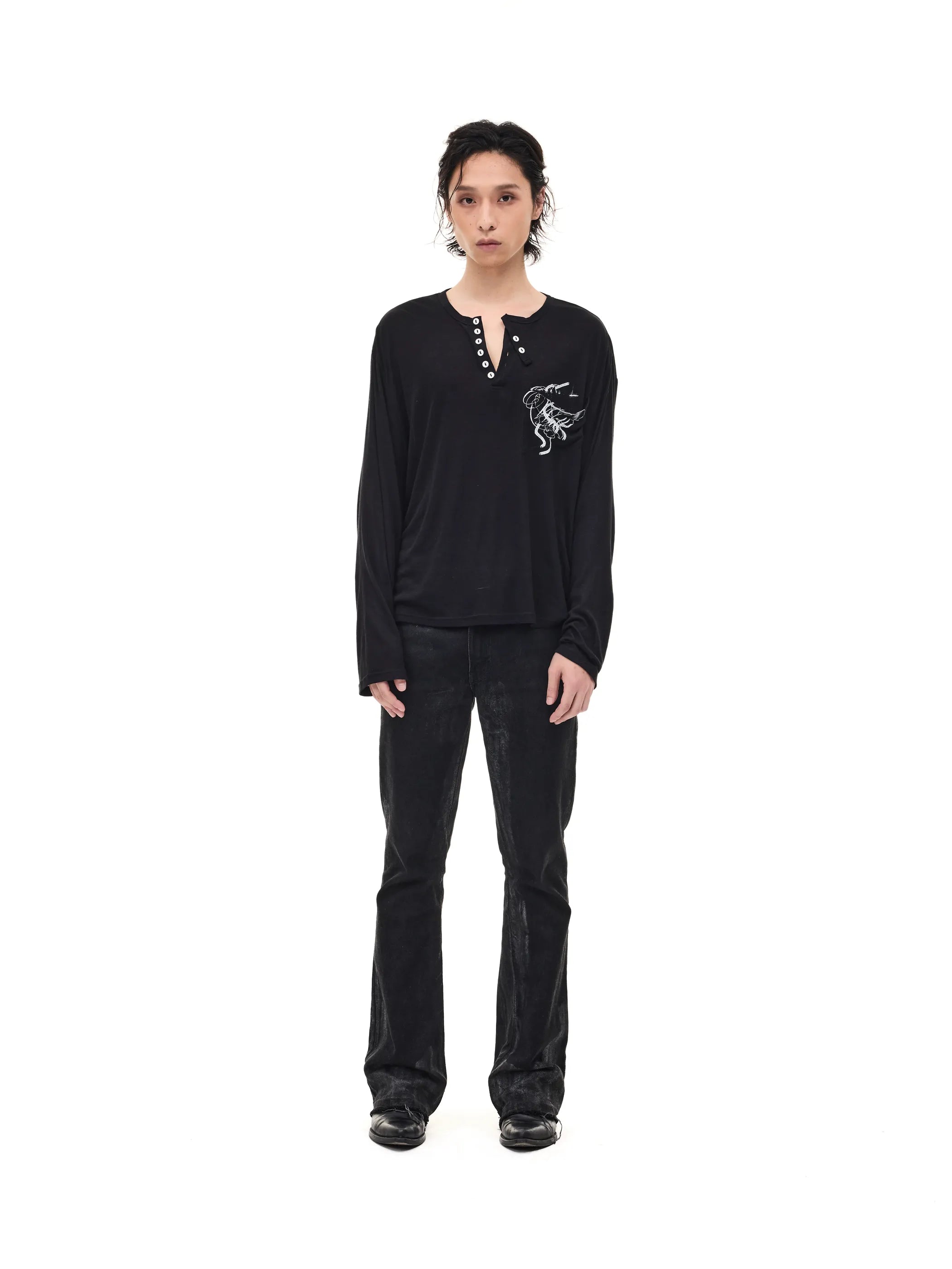 Lightweight Wool Henley Collar T-shirt