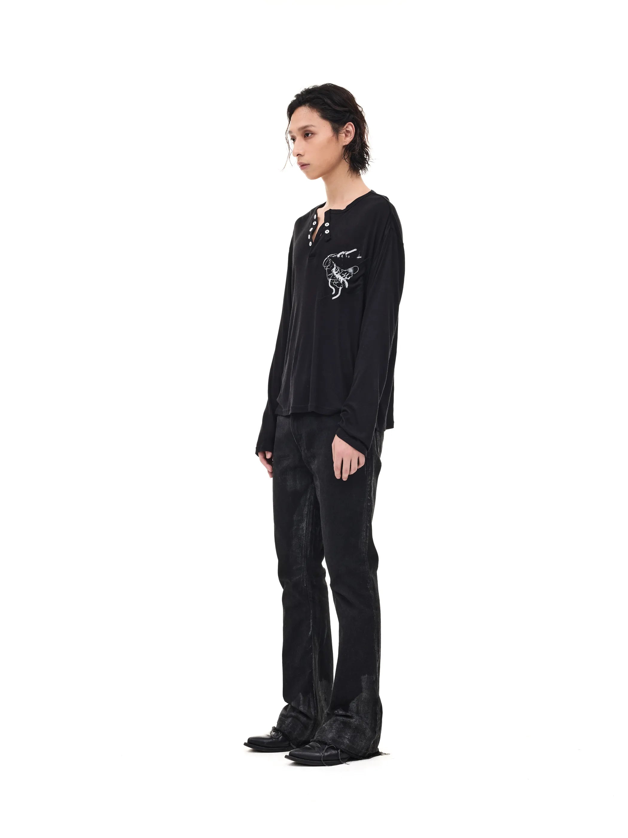 Lightweight Wool Henley Collar T-shirt