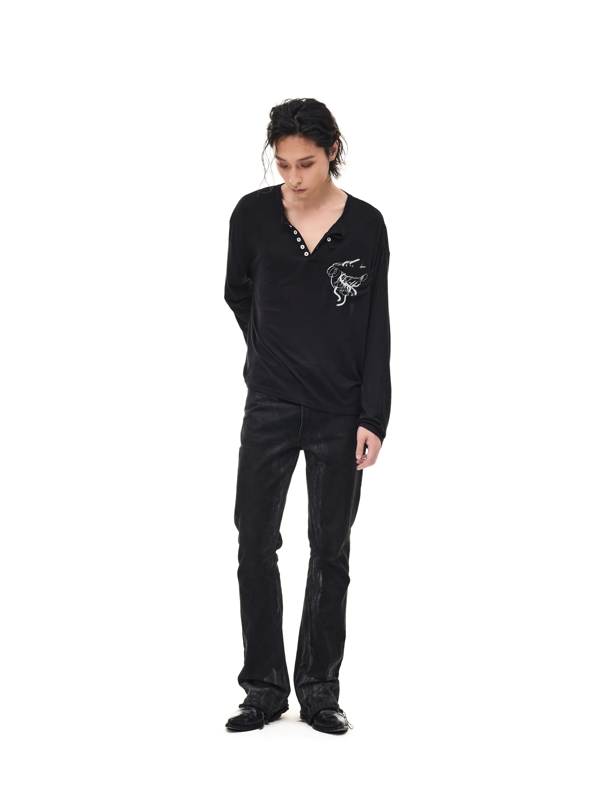Lightweight Wool Henley Collar T-shirt