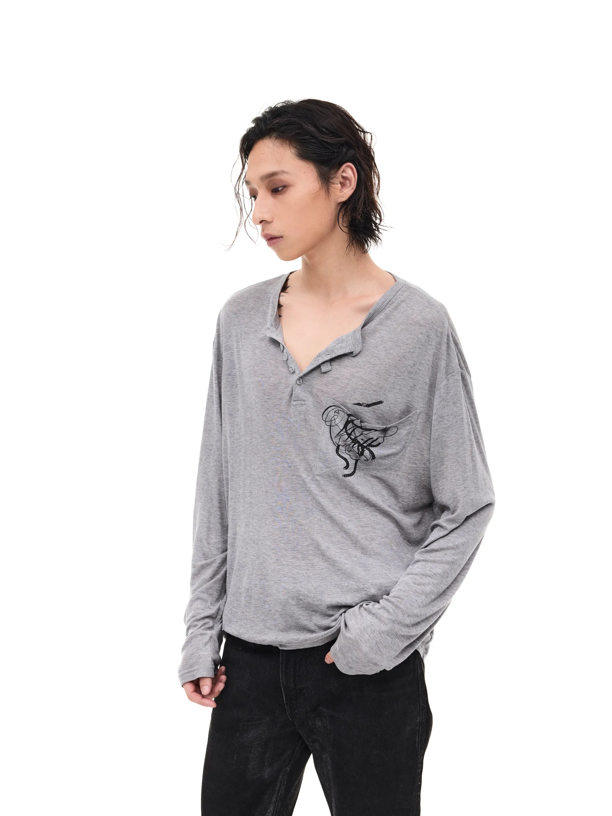 Lightweight Wool Henley Collar T-shirt
