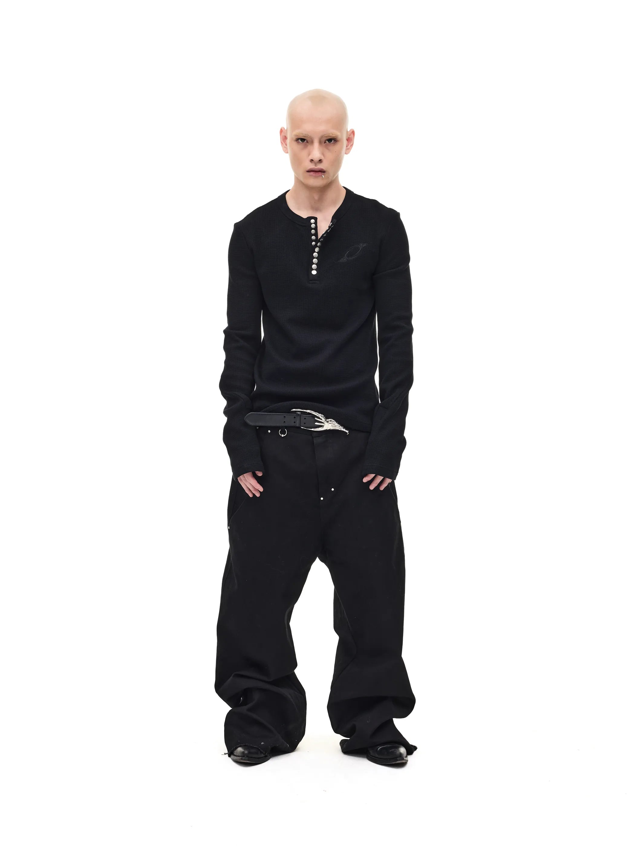 Waffle-knit Structured-shoulder Tee