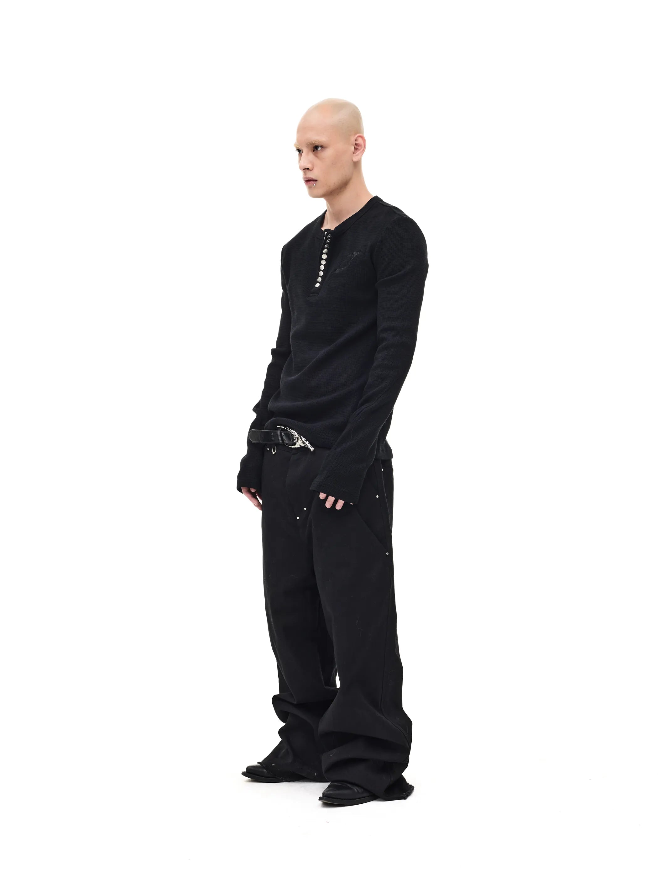 Waffle-knit Structured-shoulder Tee