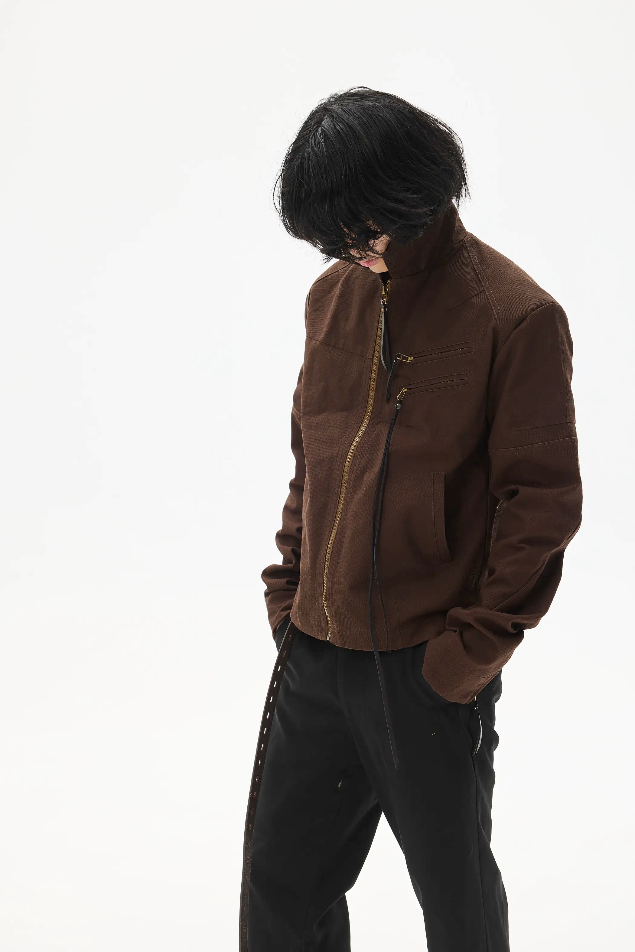 Model shot of Custom Leather-Lace Zip Jacket 3