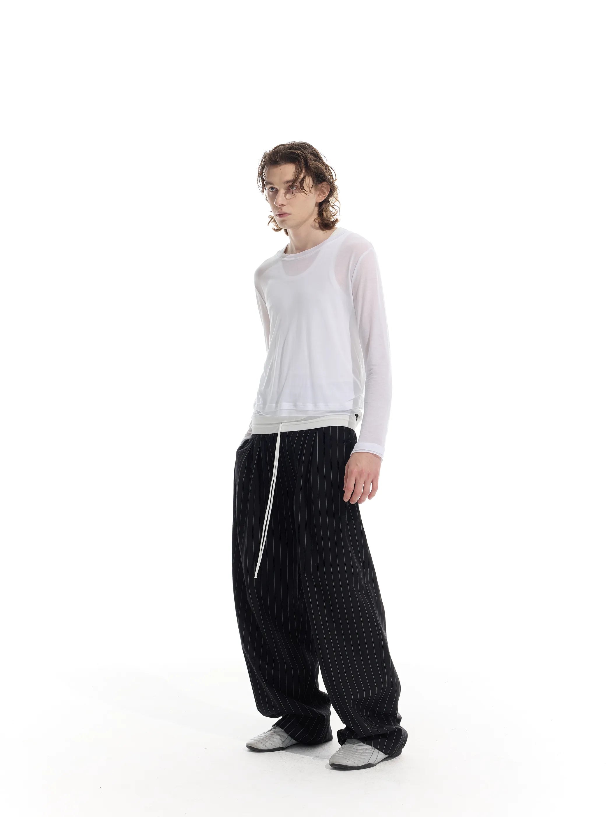 Model shot of Drawstring Stripe Trousers 8