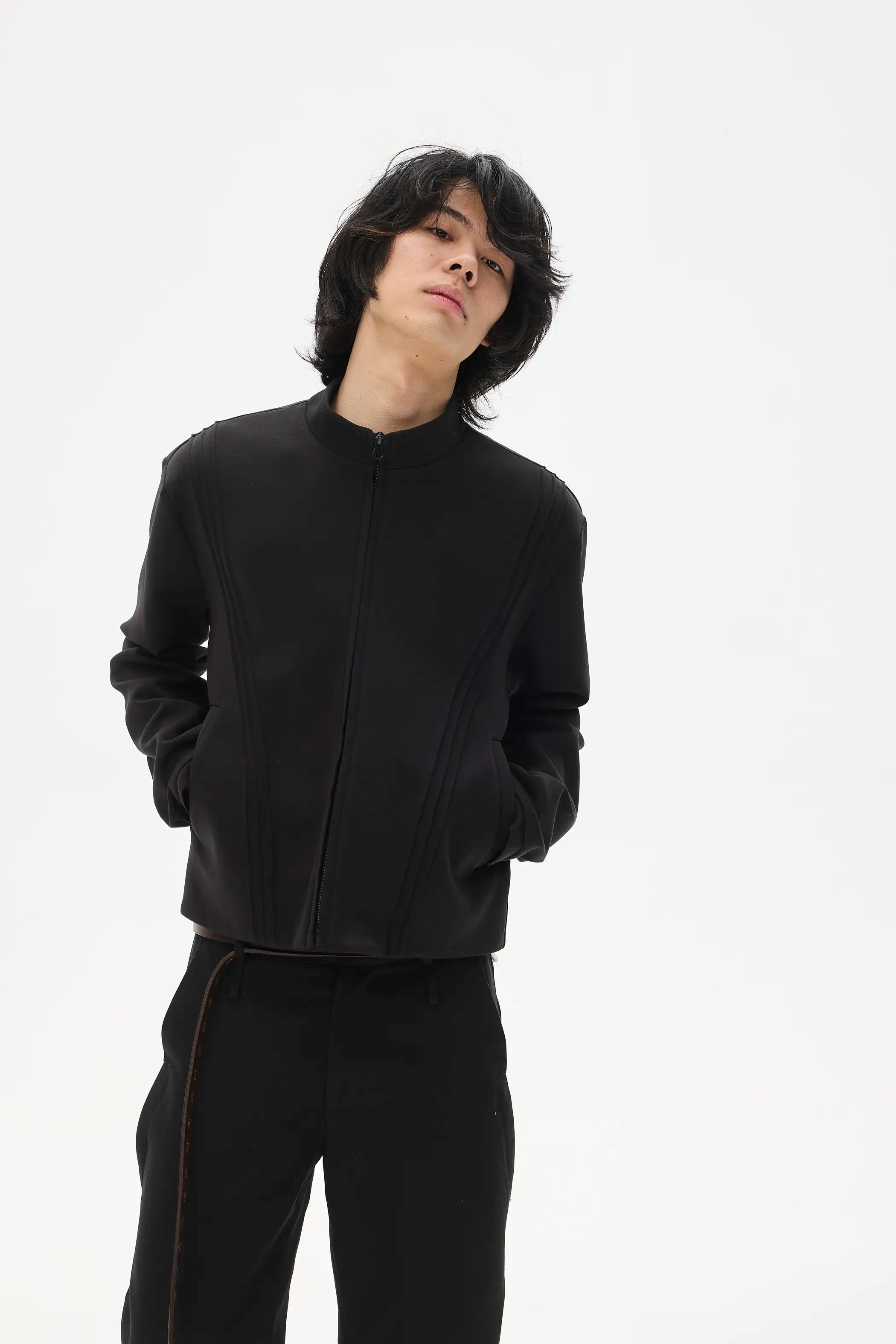 Model shot of Fleece Stand Collar Zip-Up Hoodie 3