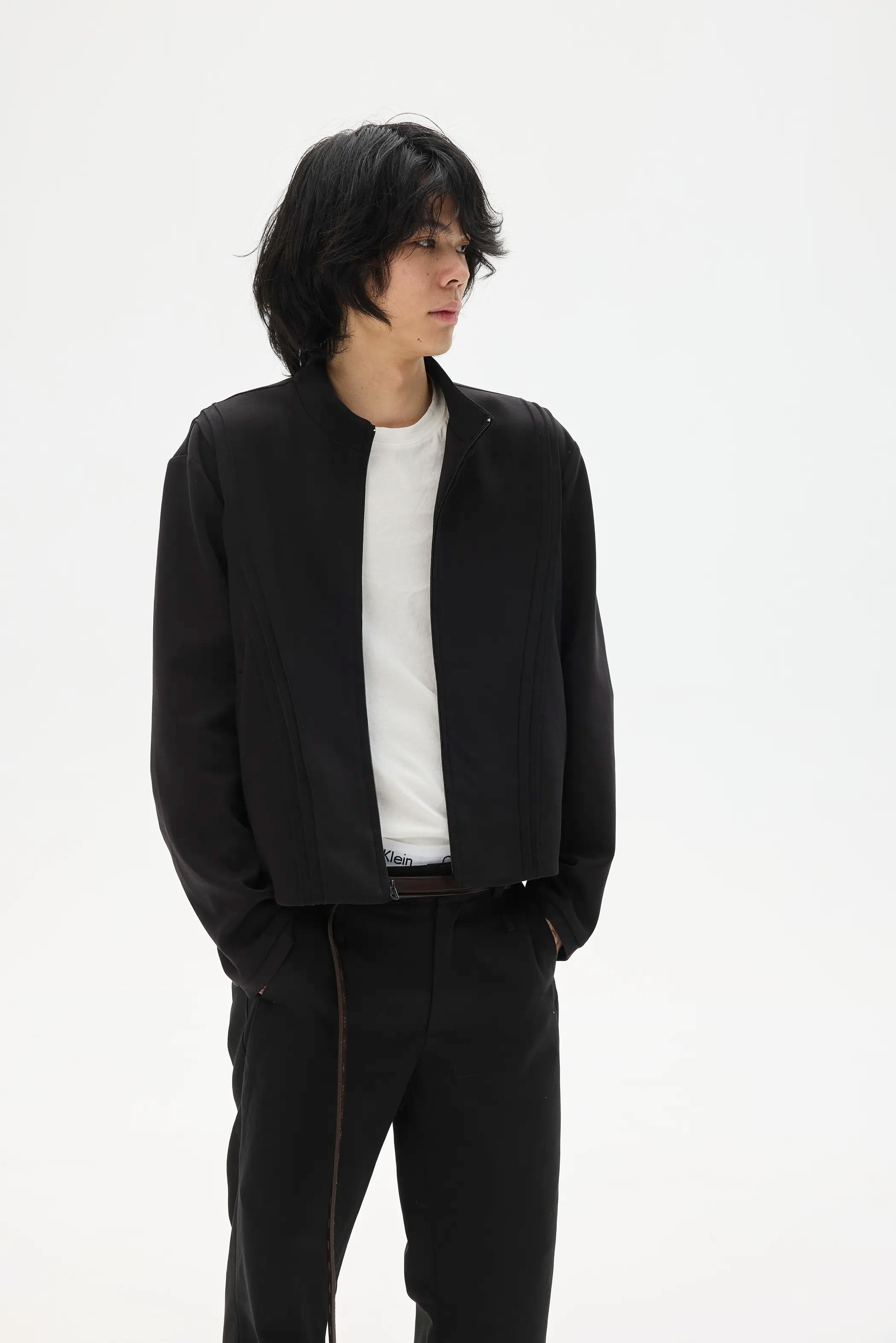 Model shot of Fleece Stand Collar Zip-Up Hoodie 4