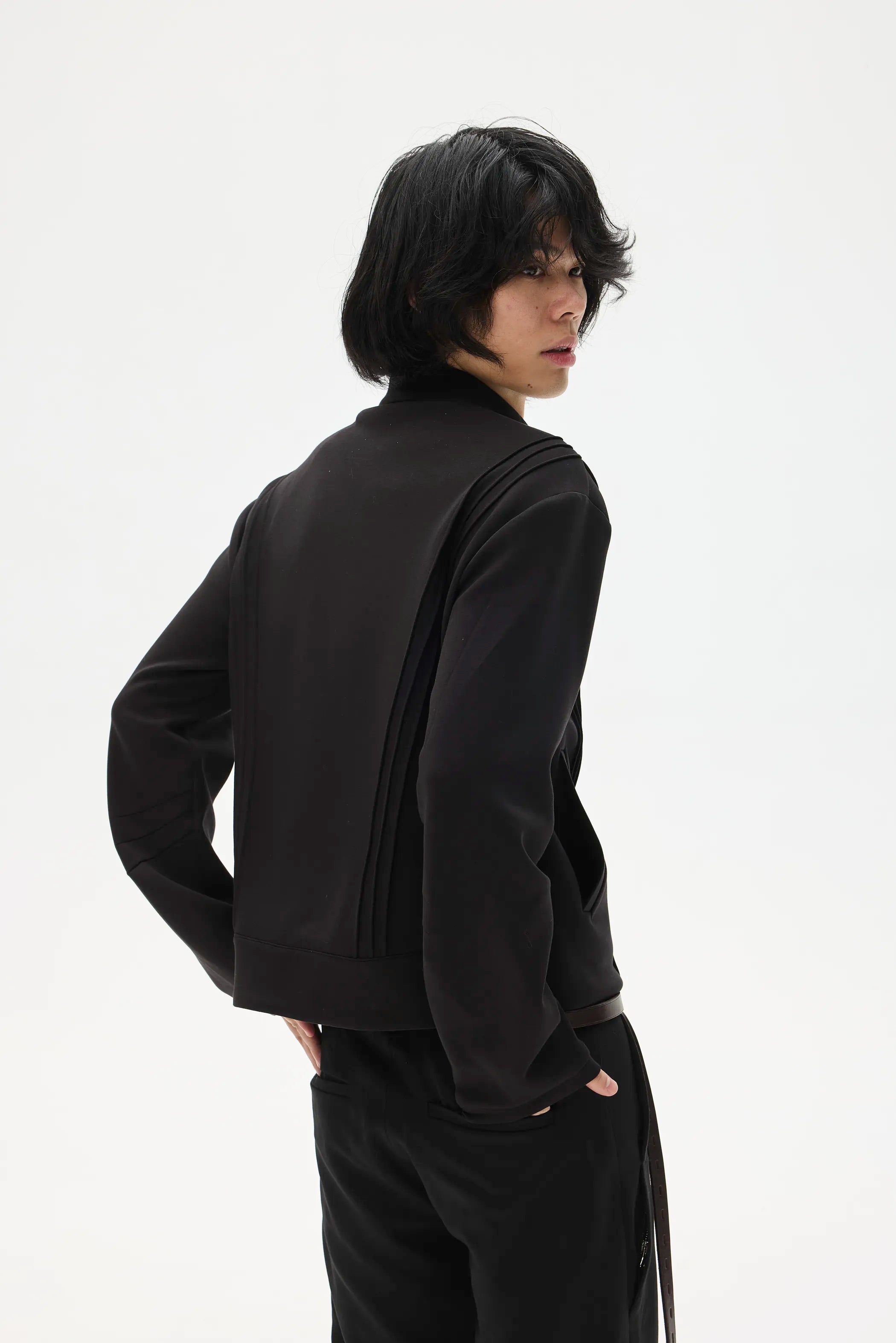 Model shot of Fleece Stand Collar Zip-Up Hoodie 5