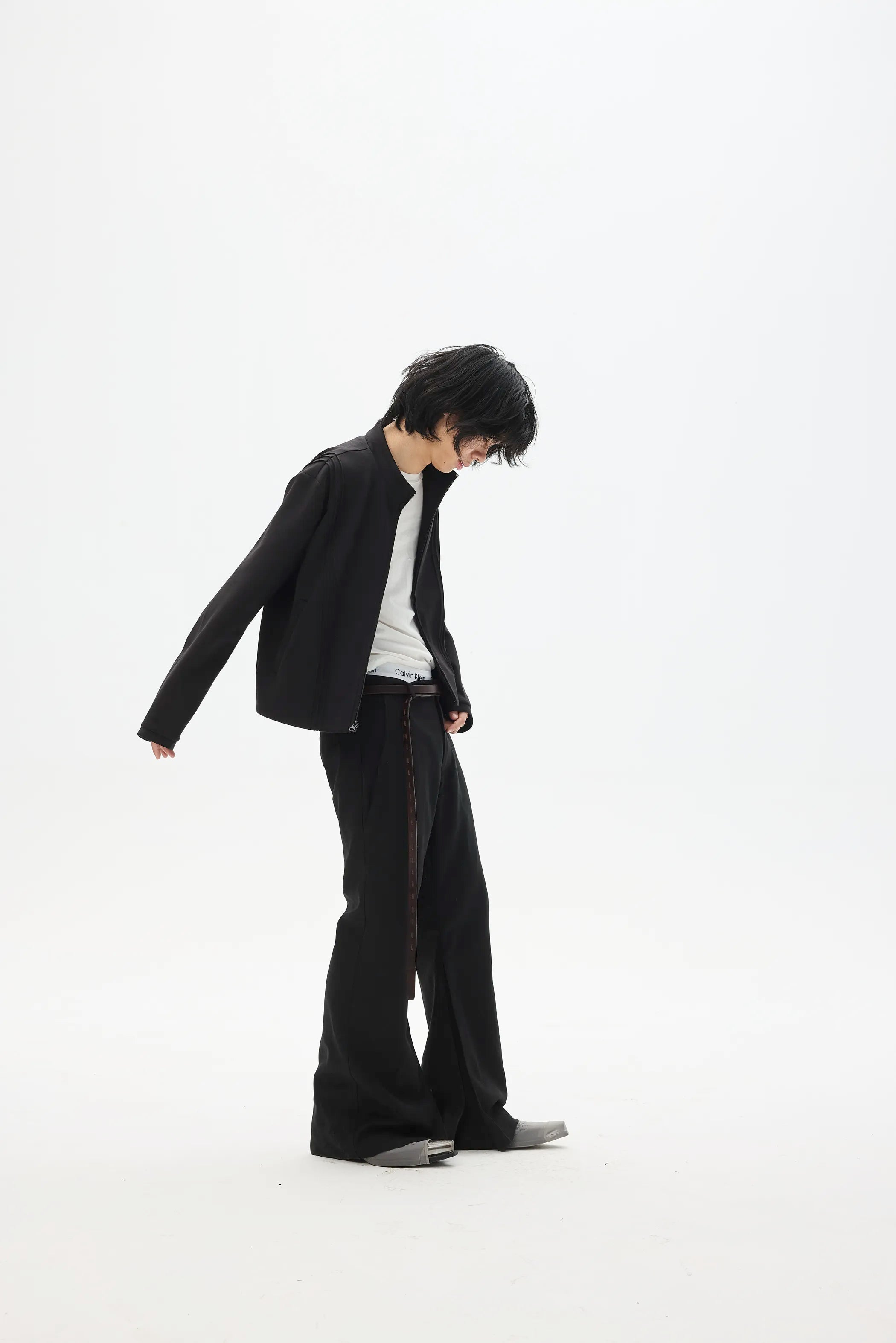 Model shot of Fleece Stand Collar Zip-Up Hoodie 6