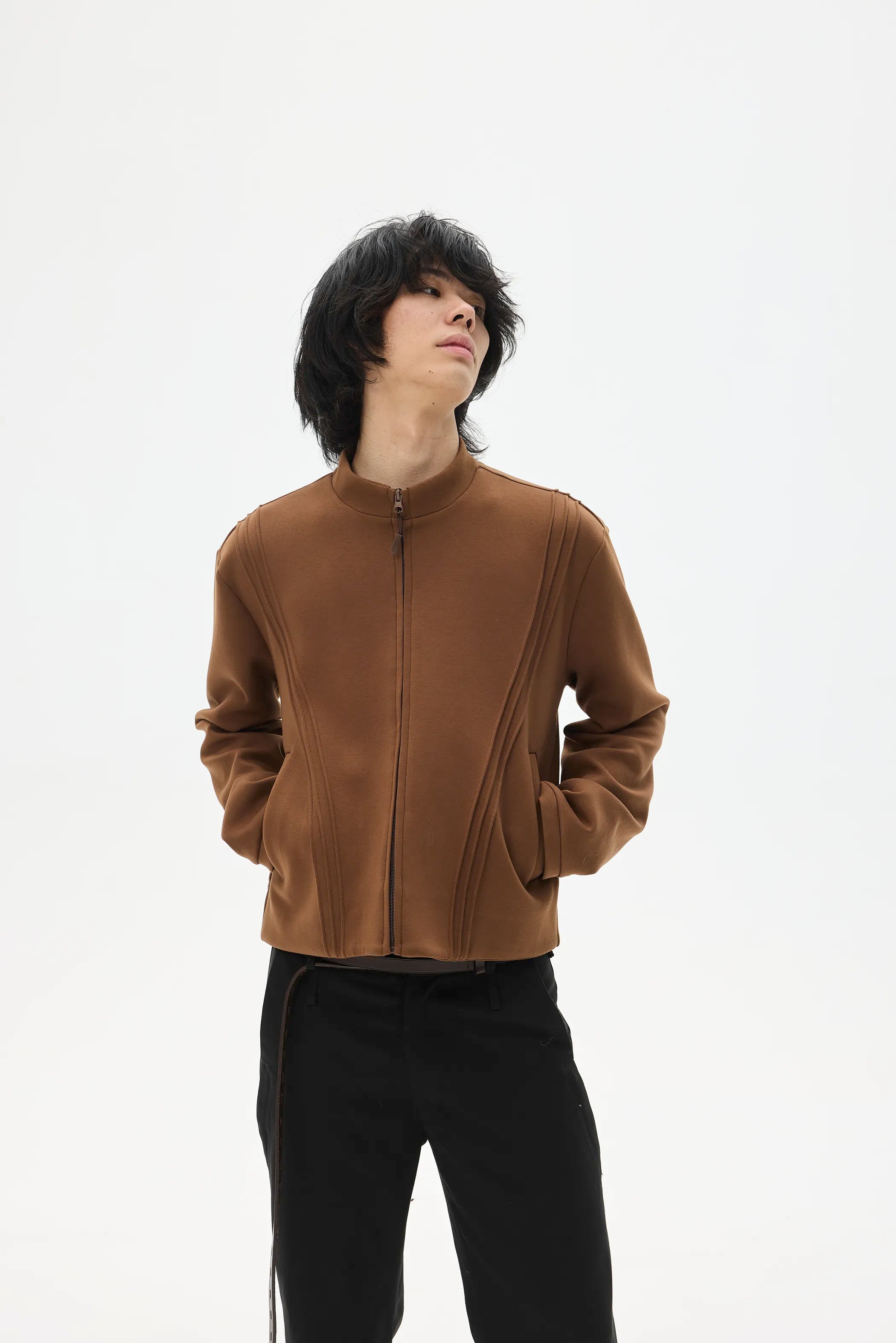 Model shot of Fleece Stand Collar Zip-Up Hoodie 3