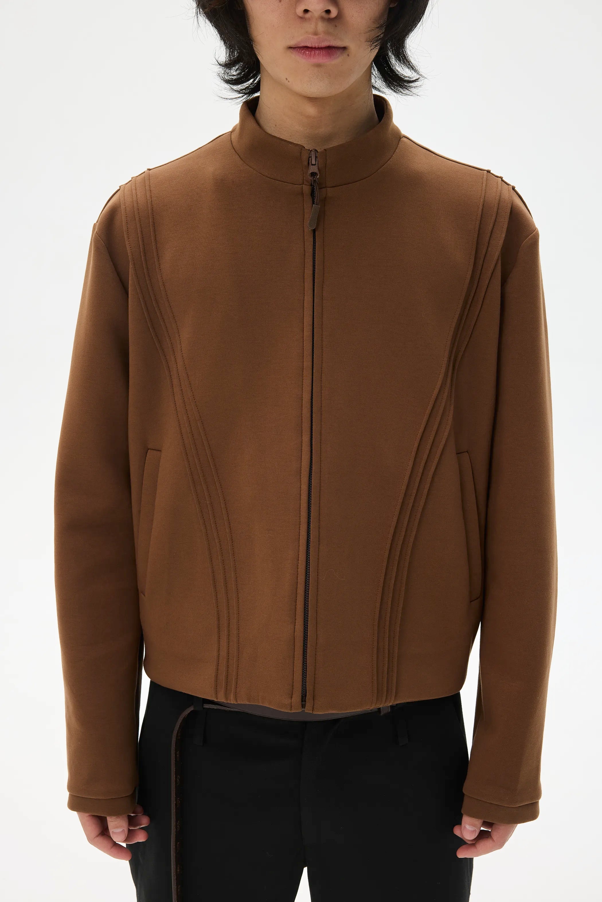 Model shot of Fleece Stand Collar Zip-Up Hoodie 5