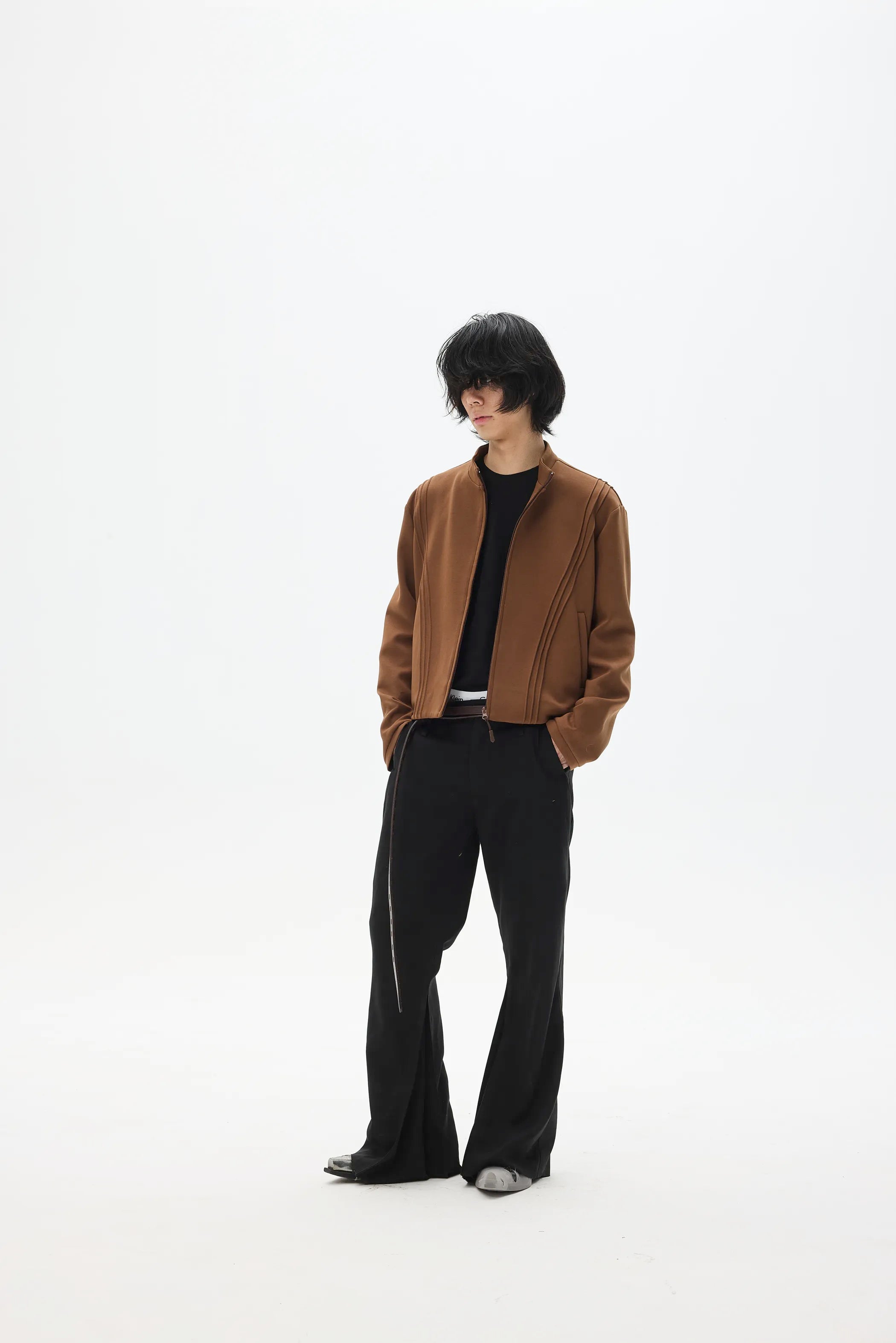 Model shot of Fleece Stand Collar Zip-Up Hoodie 7