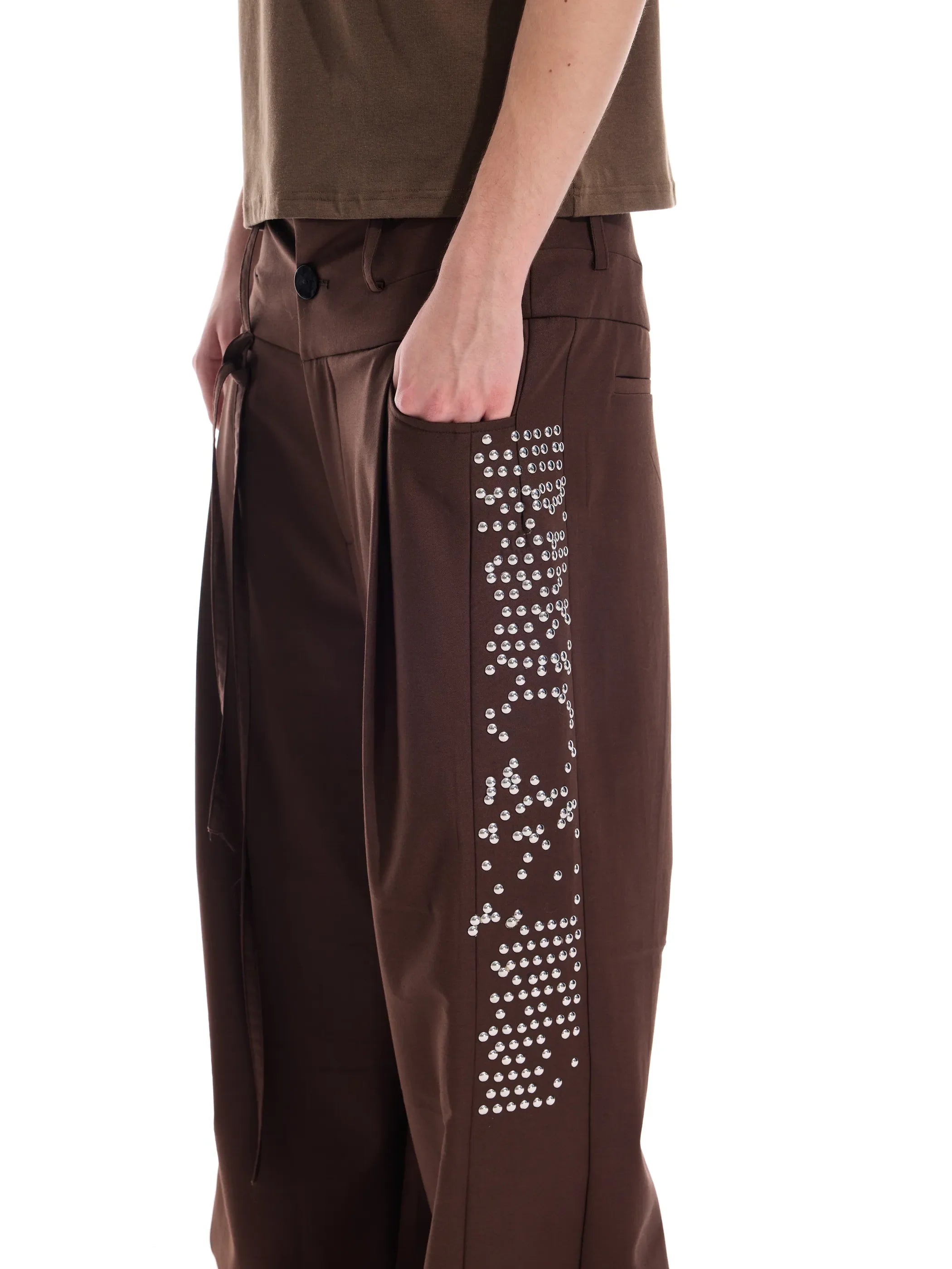 Hotfix-ribbon straight-leg trousers