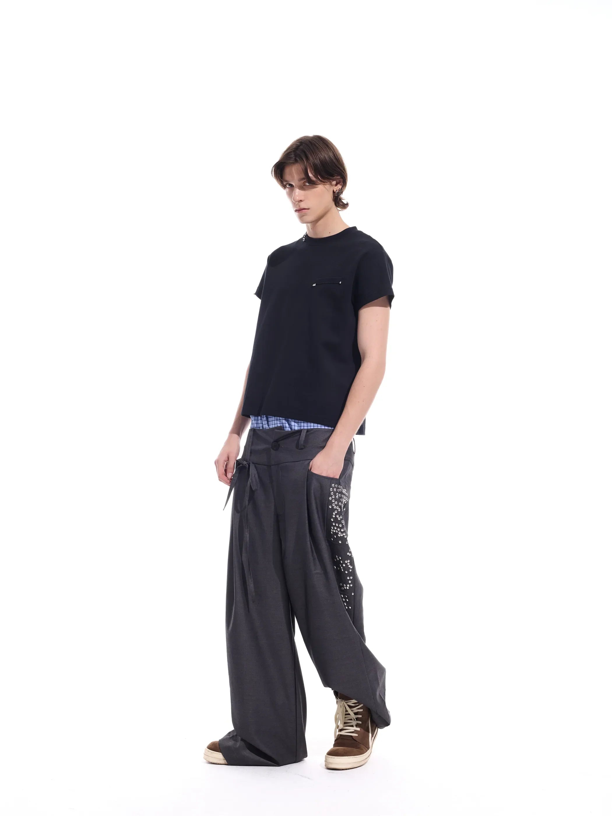 Hotfix-ribbon straight-leg trousers