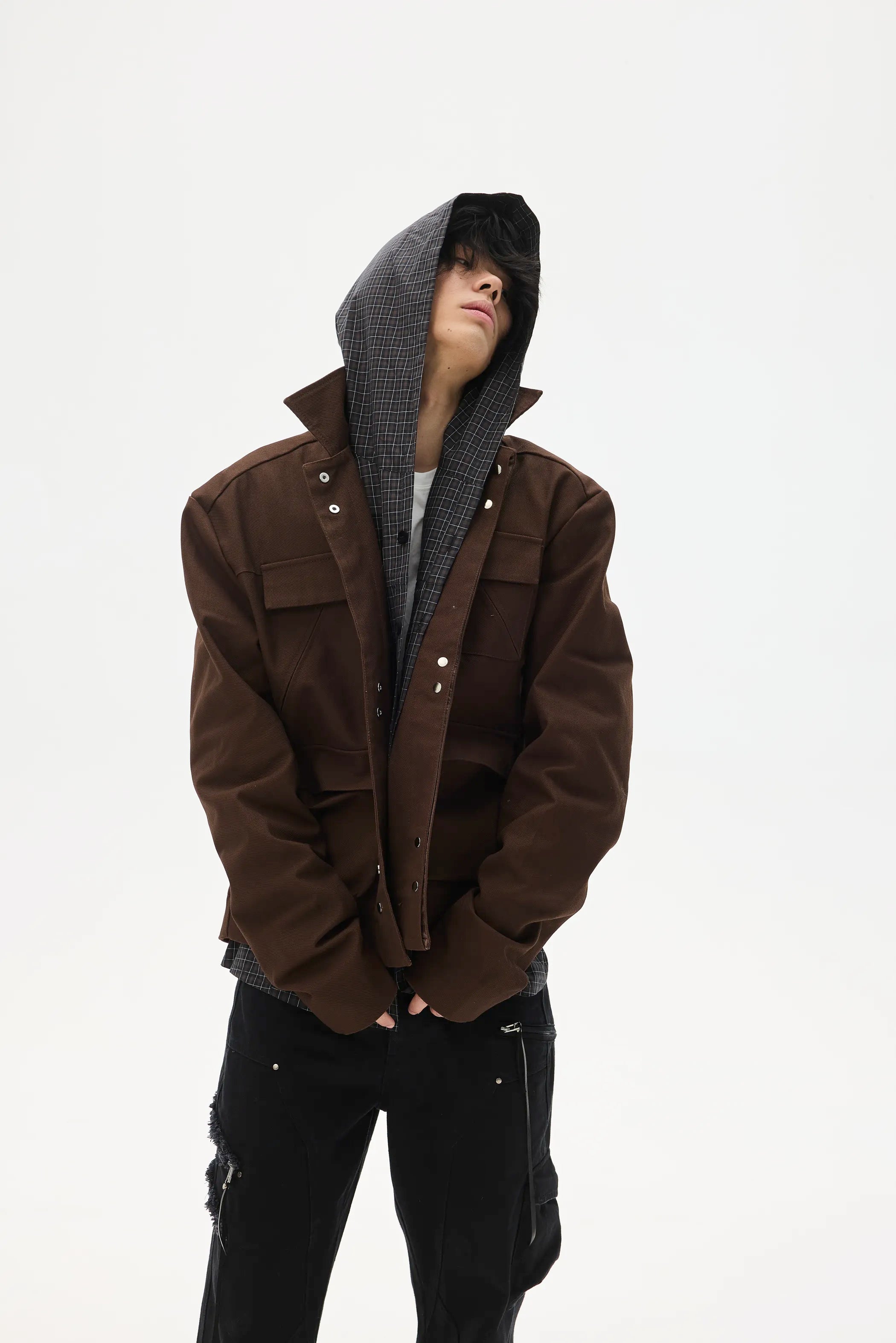 Model shot of Lace-Label Multi-Pocket Magnetic Closure Jacket 8