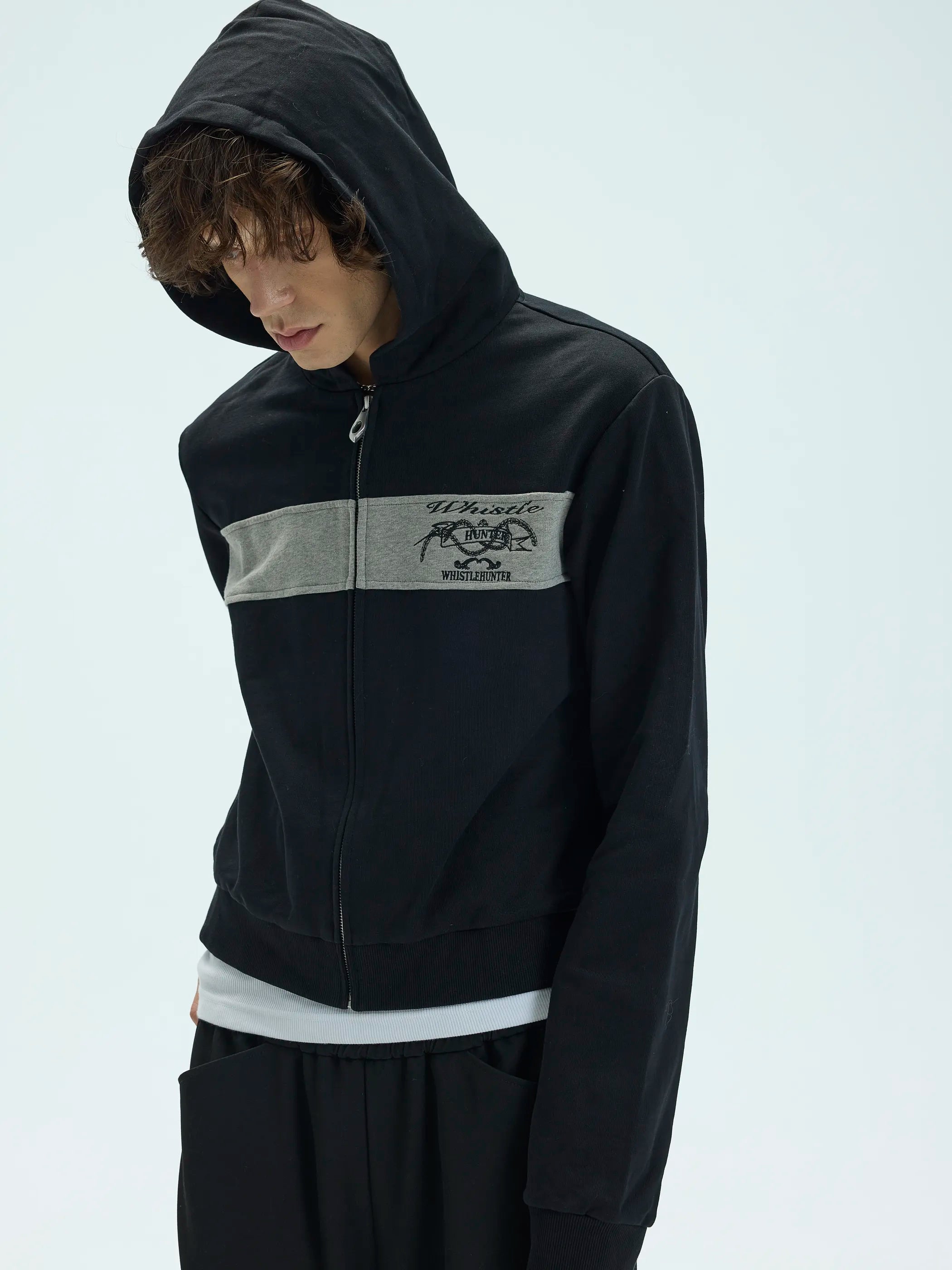 Model shot of Preppy Patchwork Embroidered Hoodie 4
