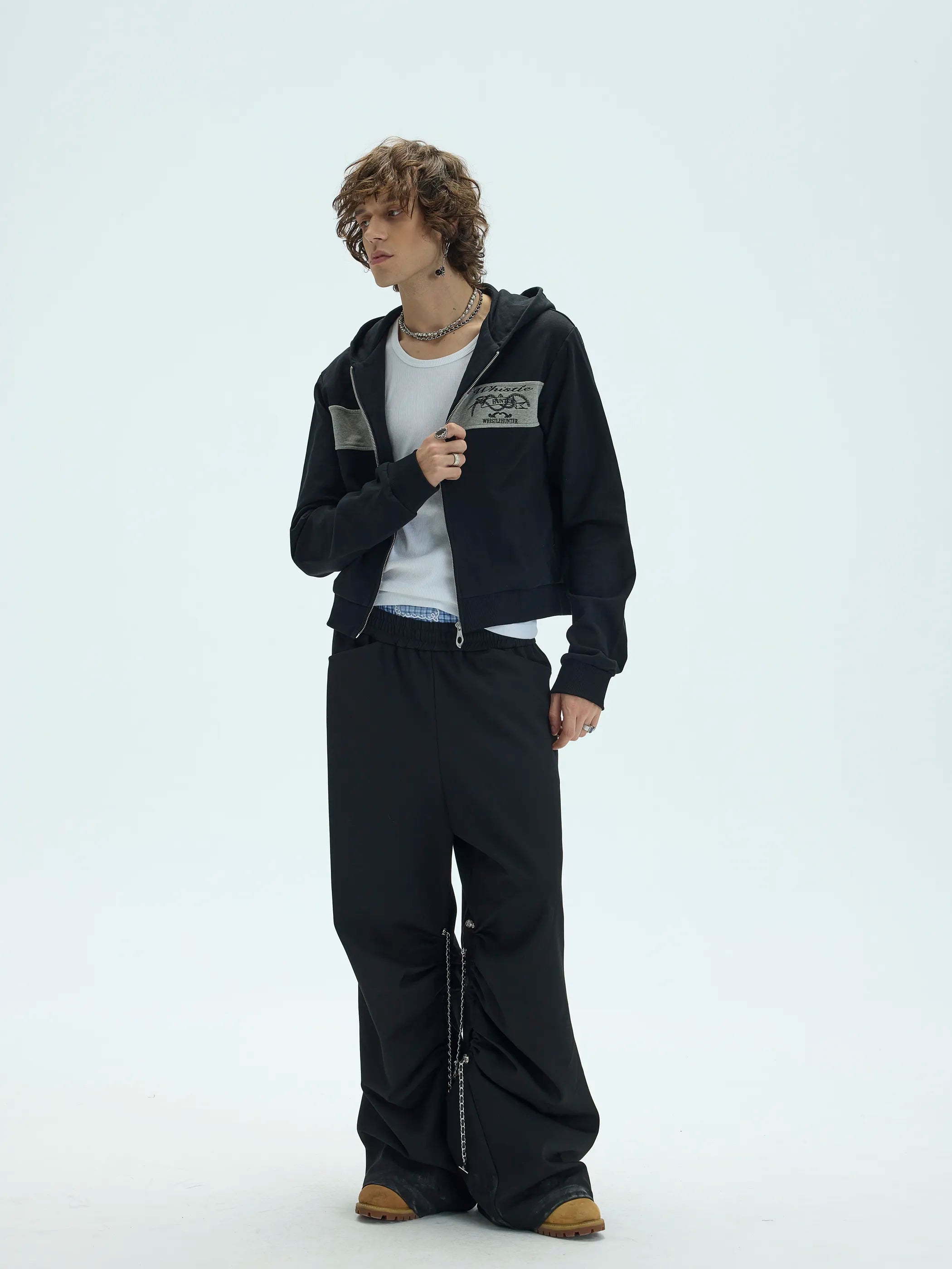 Model shot of Preppy Patchwork Embroidered Hoodie 5