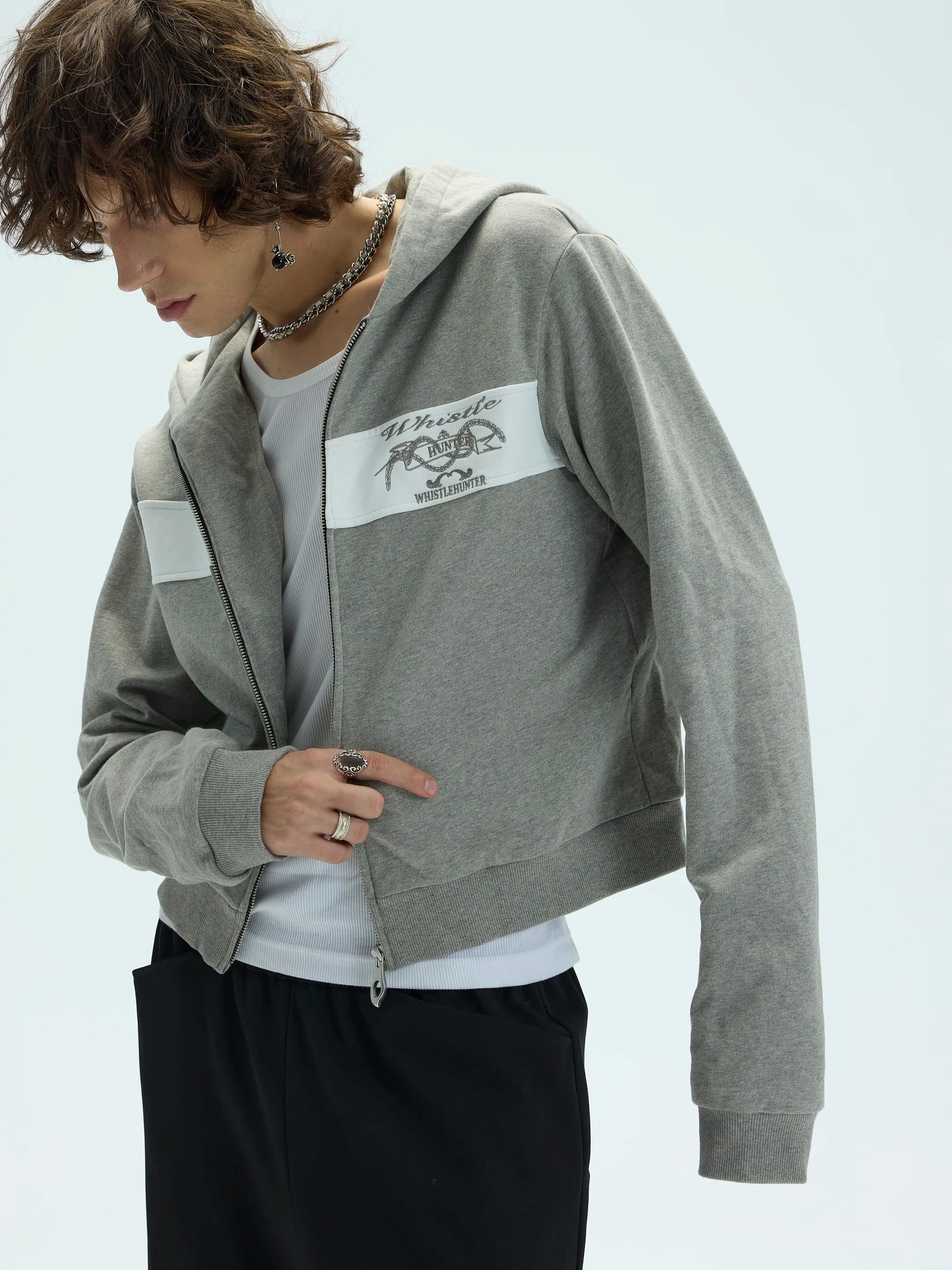 Model shot of Preppy Patchwork Embroidered Hoodie 5
