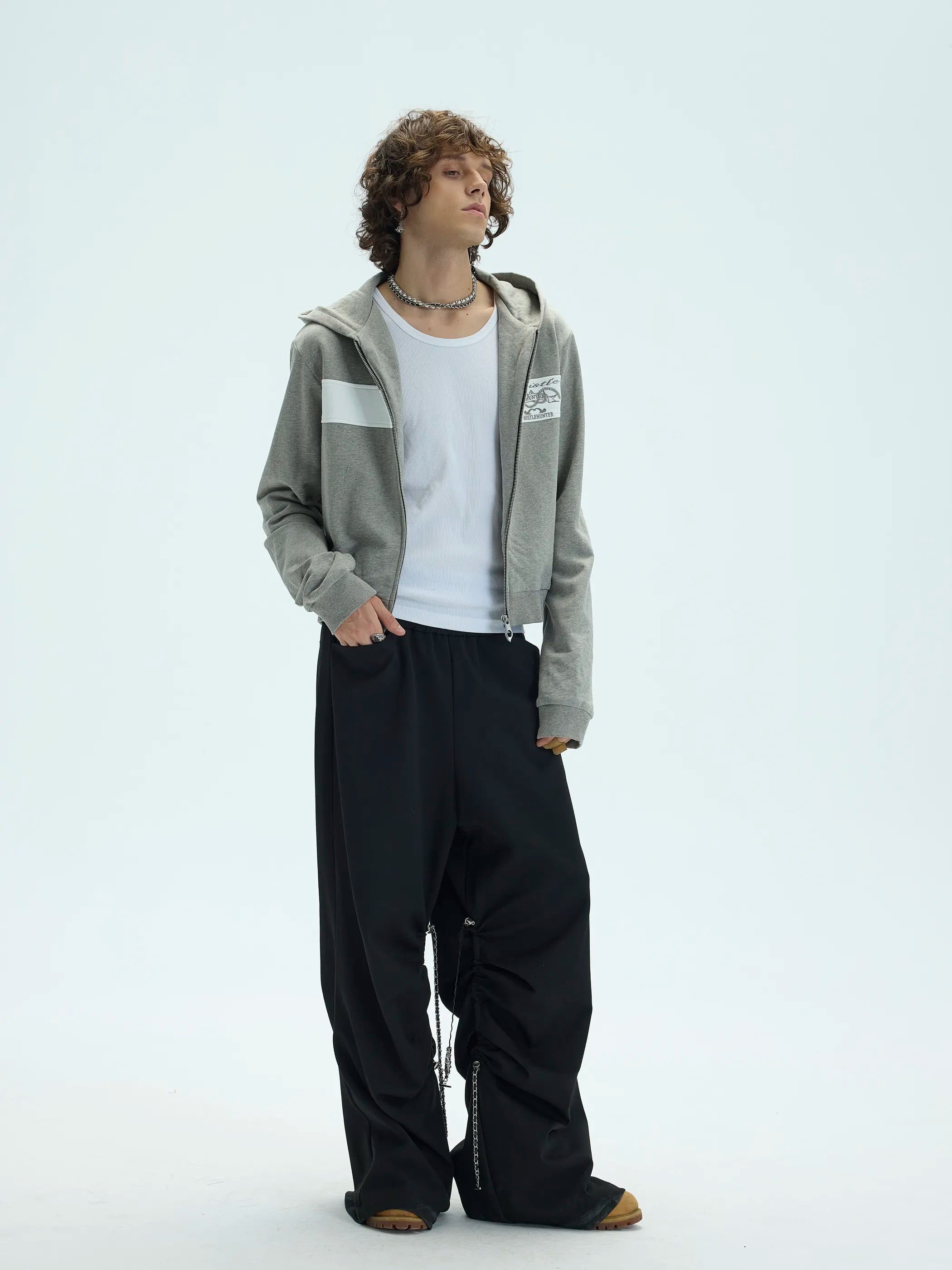 Model shot of Preppy Patchwork Embroidered Hoodie 7